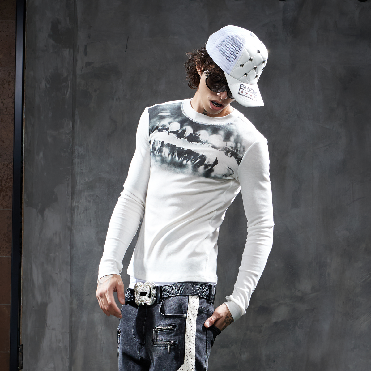 DND4DES Graphic Slim Wool-Blend Long-Sleeve Tee