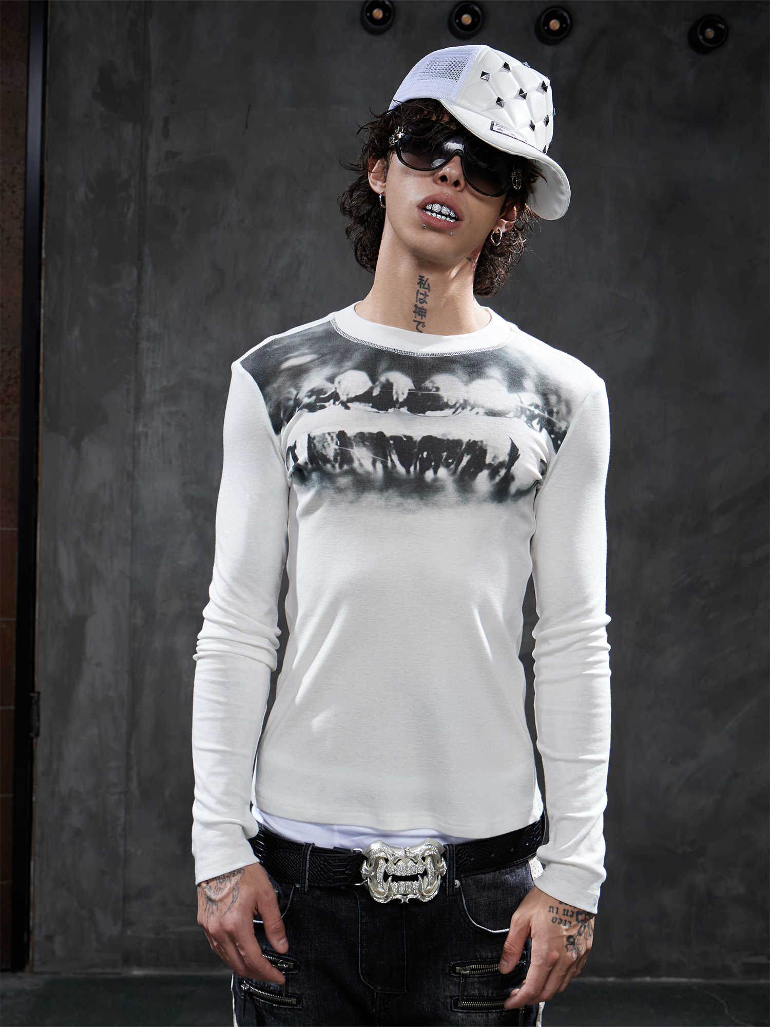 DND4DES Graphic Slim Wool-Blend Long-Sleeve Tee