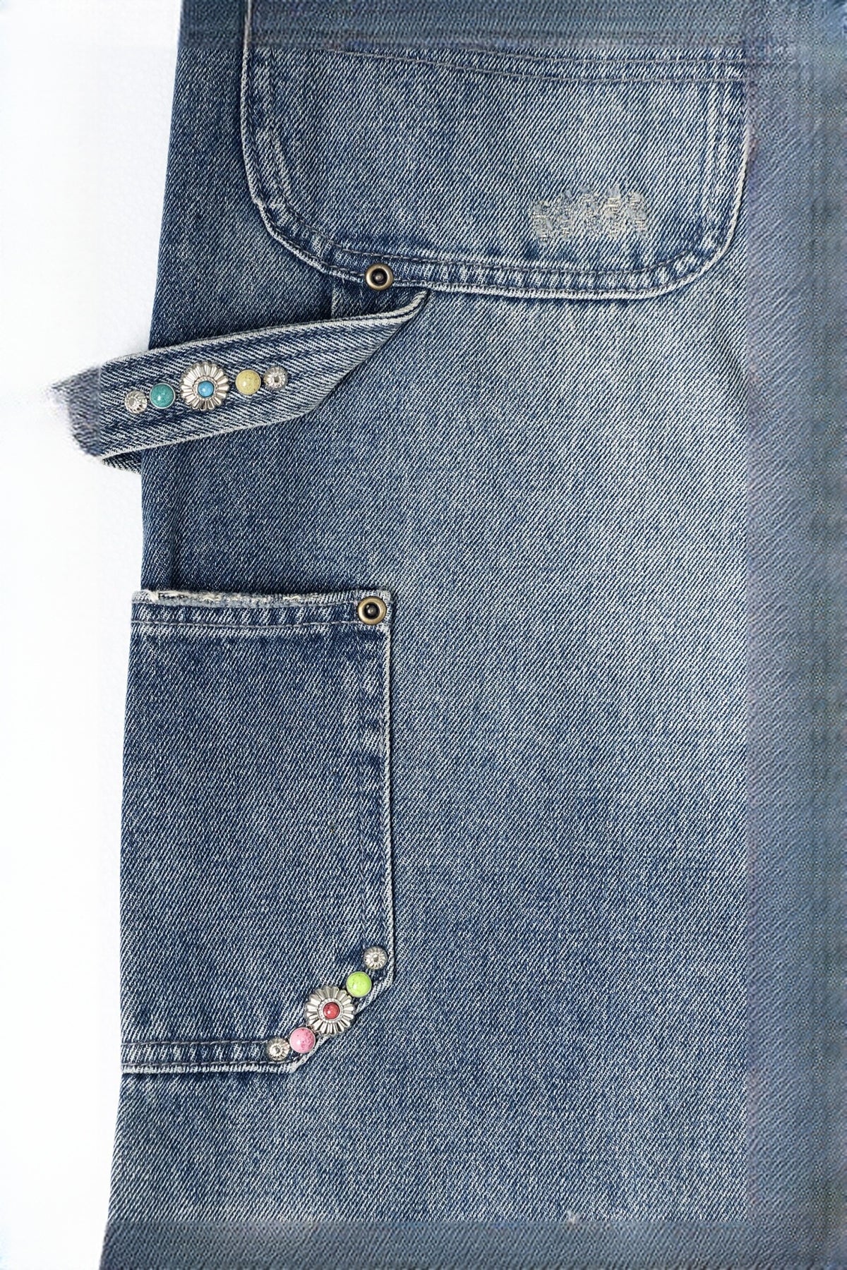 ZWDH Turquoise Studded Straight-Leg Jeans — flat-lay detail
