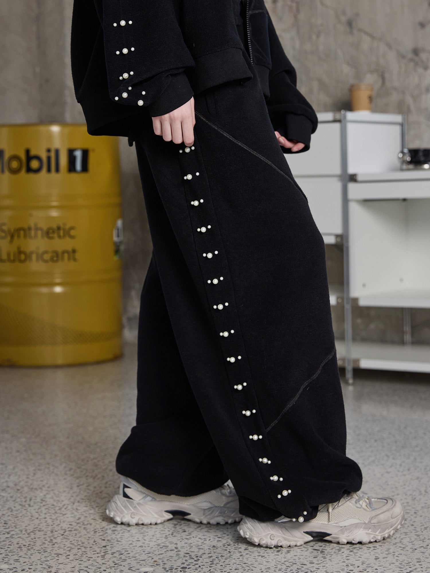 ERROR CODE ROBOT Pearl-Studded Diamond-Seam Pants, premium urban and streetwear designers apparel on PROJECTISR.com, ERROR CODE ROBOT