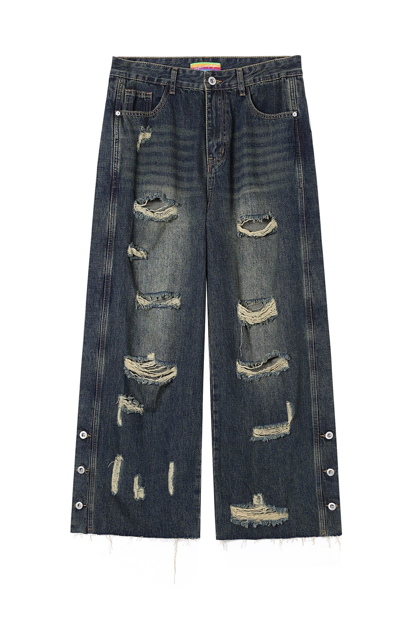 CLP Distressed Buttoned Wide-Leg Jeans, premium urban and streetwear designers apparel on PROJECTISR.com, CLP