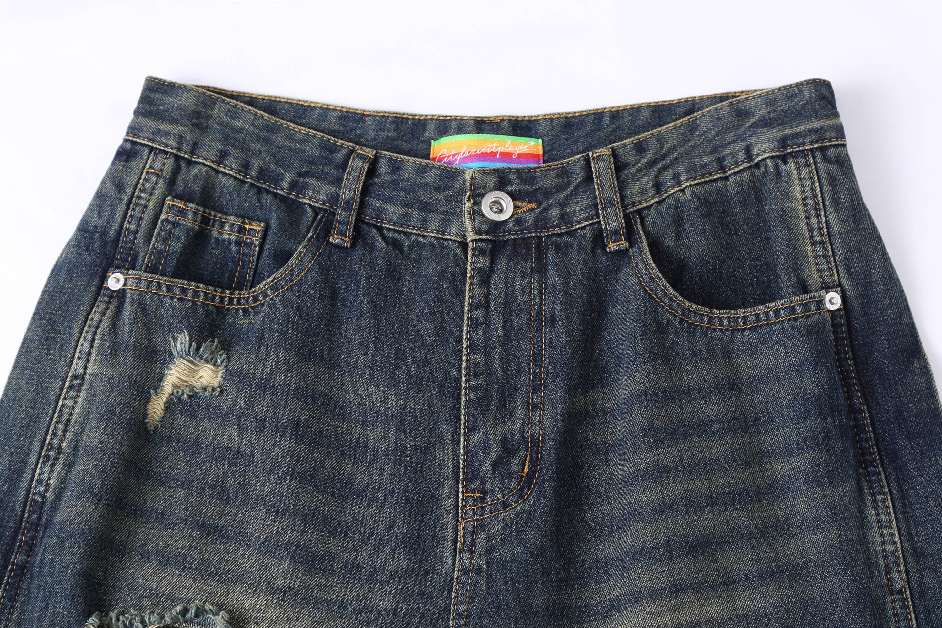 CLP Distressed Buttoned Wide-Leg Jeans, premium urban and streetwear designers apparel on PROJECTISR.com, CLP