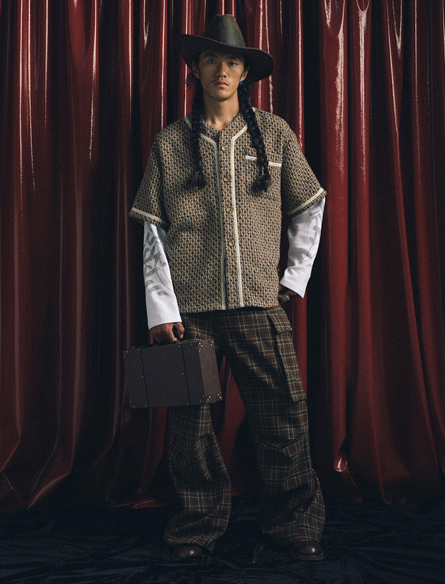 TRECLUB Tweed Layered Baseball Shirt