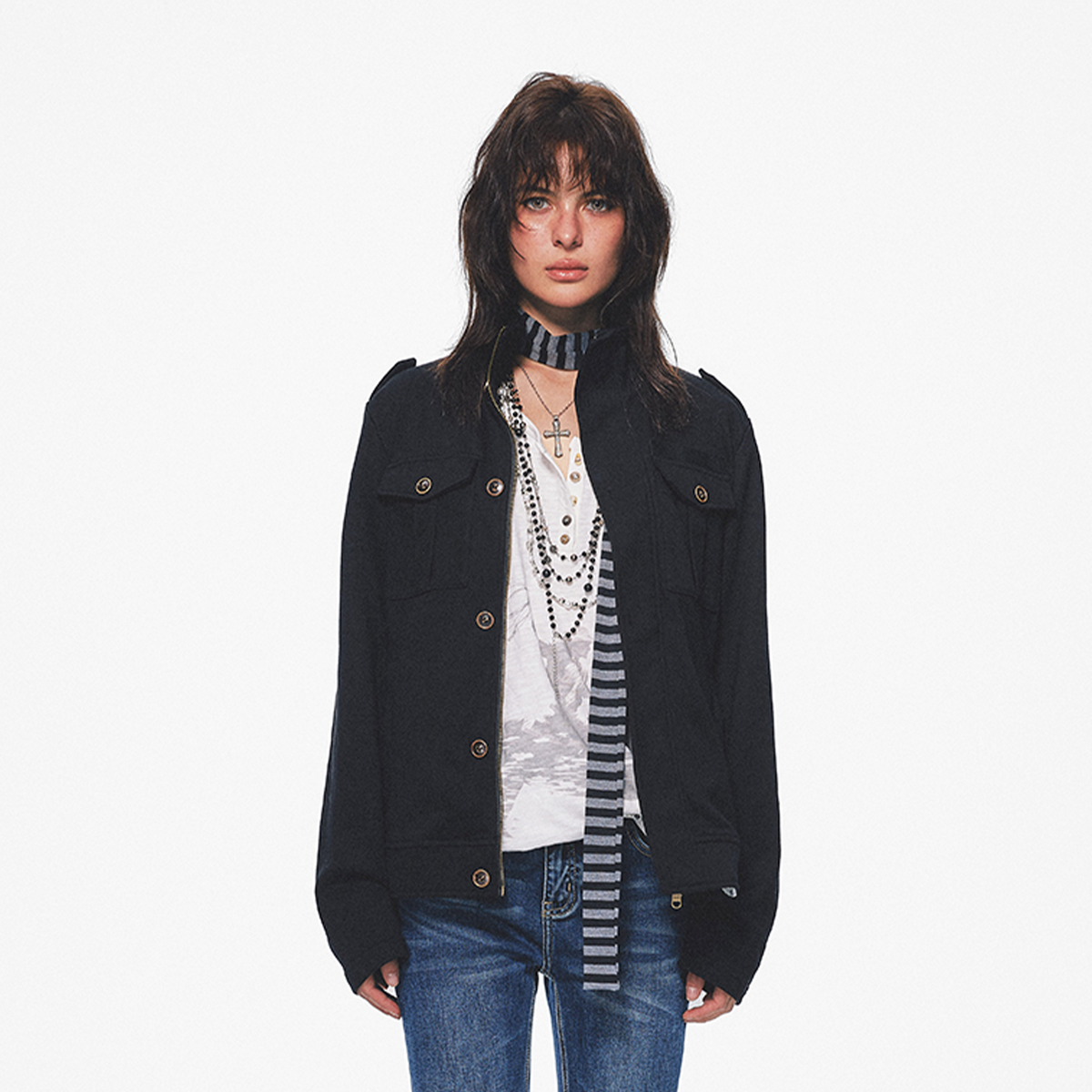 TRECLUB Retro Epaulette Bib-Pocket Jacket