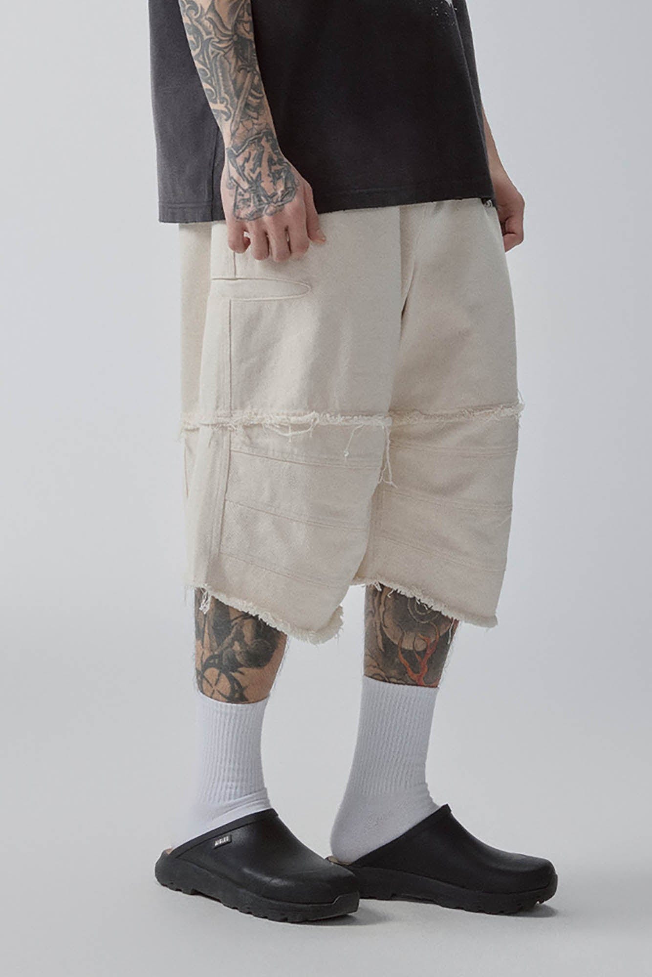 F2CE Layered Spliced Frayed-Edge Shorts, premium urban and streetwear designers apparel on PROJECTISR.com, F2CE