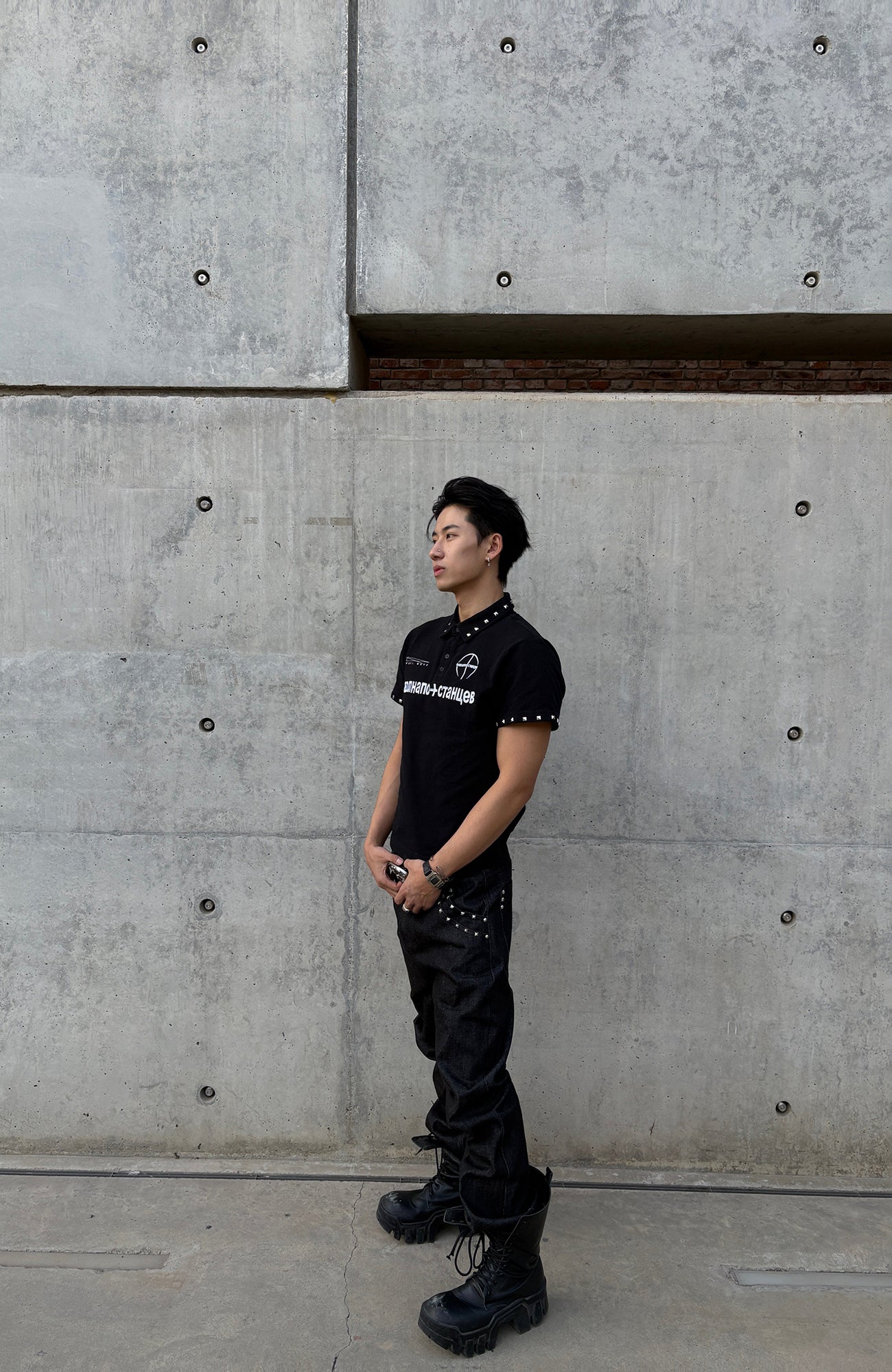 REBEL WAVE Studded LOGO Graphic Polo Shirt