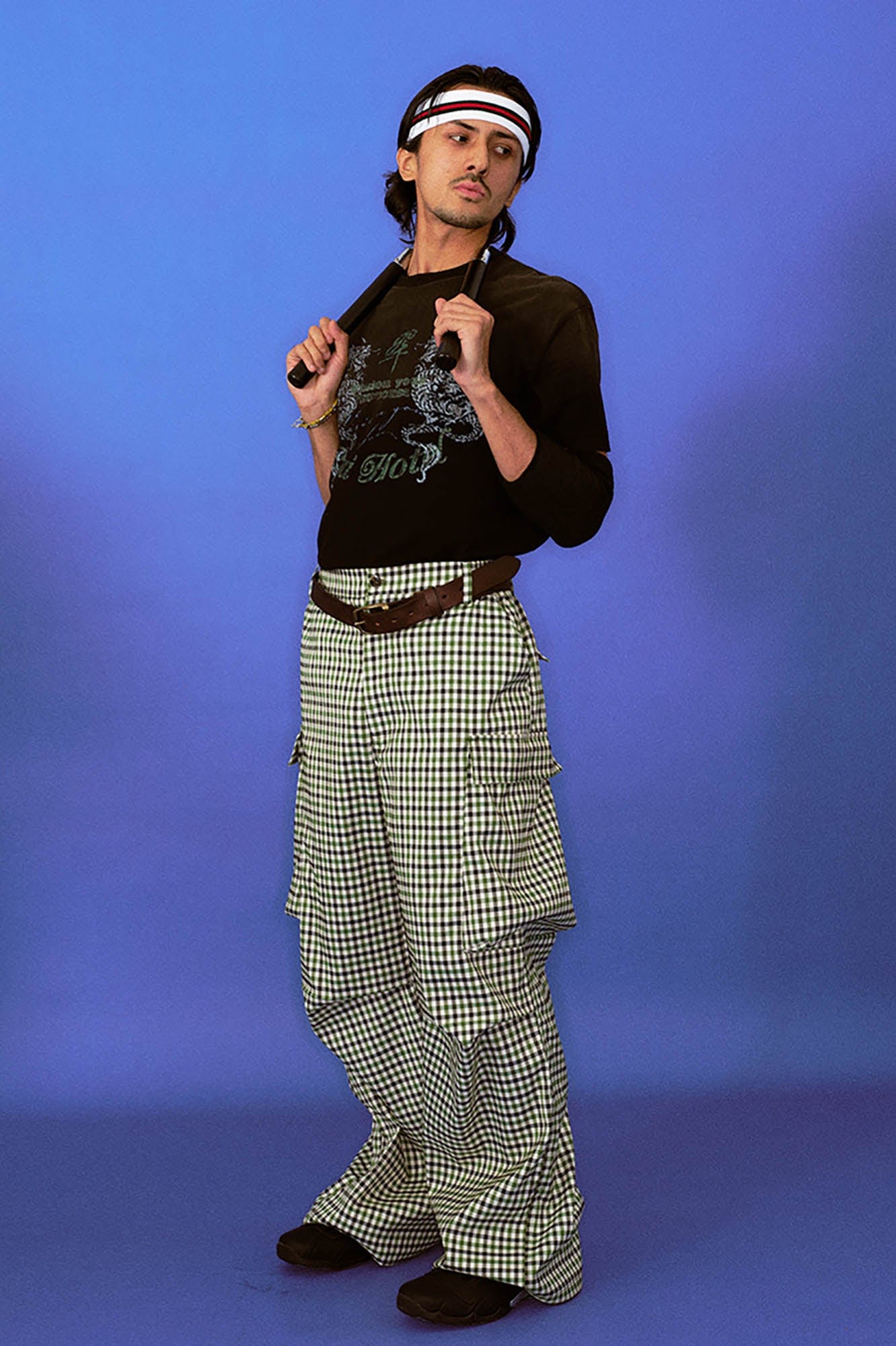 TRECLUB Plaid Multi-Pocket Crinkled Cargo Pants, premium urban and streetwear designers apparel on PROJECTISR.com, TRECLUB