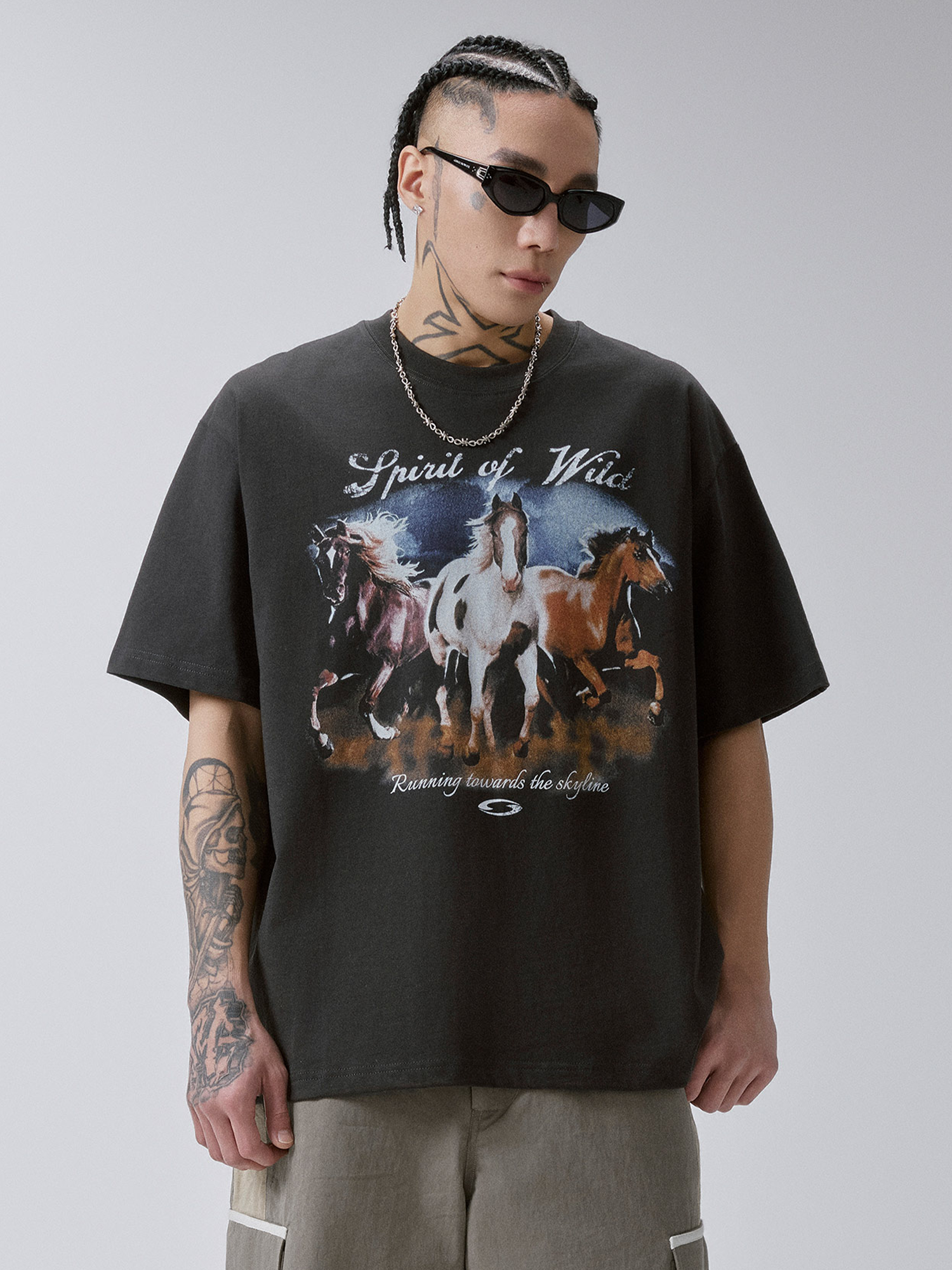 F2CE Washed Retro Horse Graphic T-Shirt