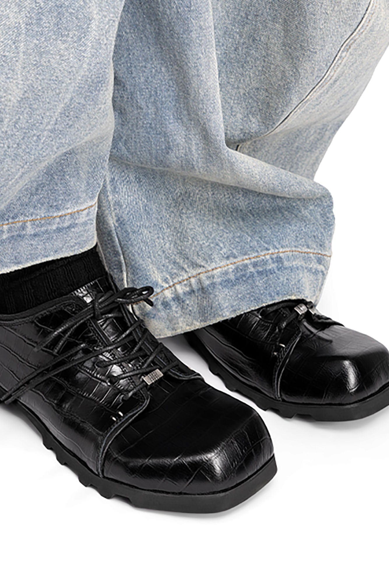 REWRITE Croc-Embossed Square-Toe Derby Shoes, premium urban and streetwear designers apparel on PROJECTISR.com, REWRITE