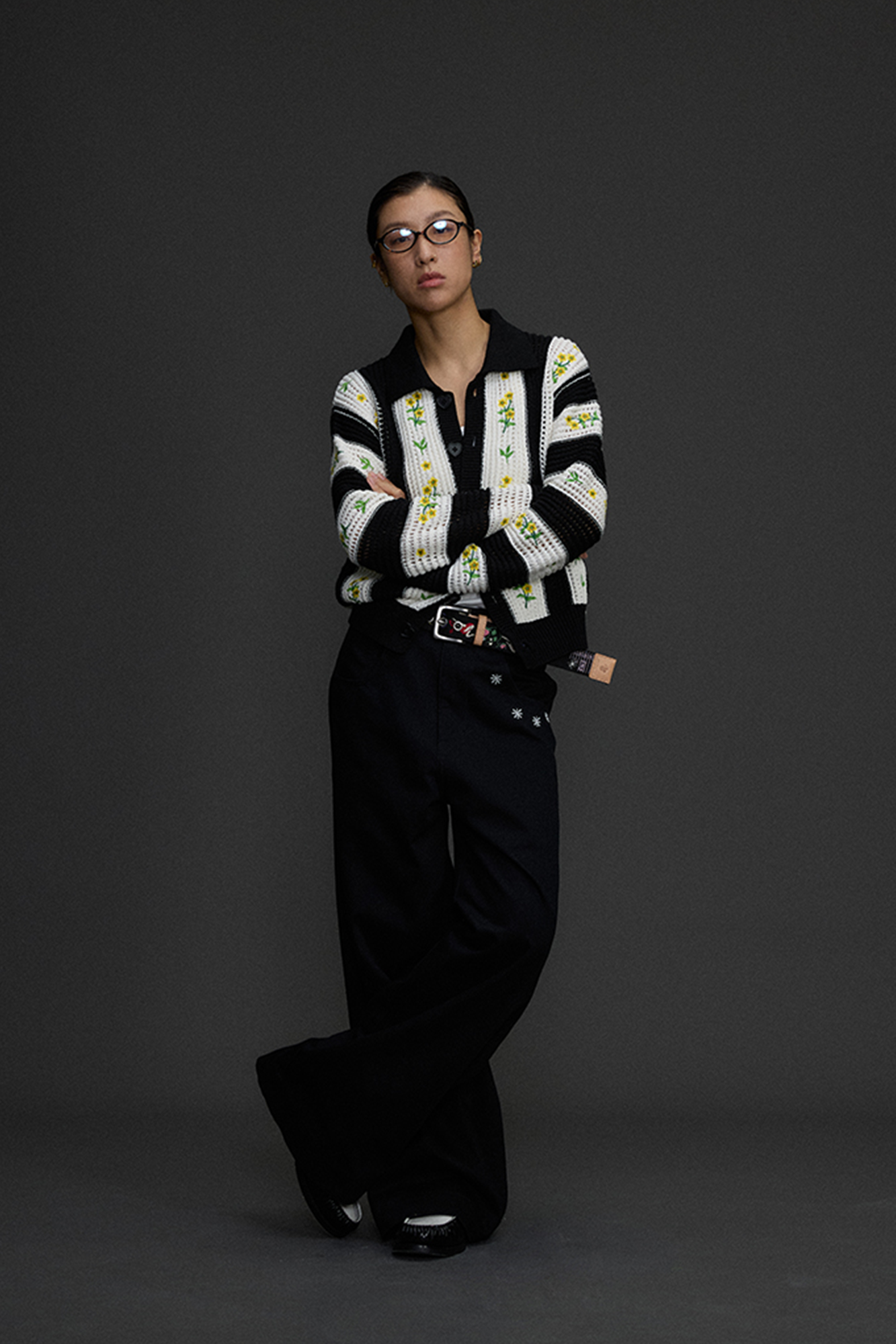 NIANJIUYIKOUER Embroidered Wide-Leg Twill Pants, premium urban and streetwear designers apparel on PROJECTISR.com, NIANJIUYIKOUER