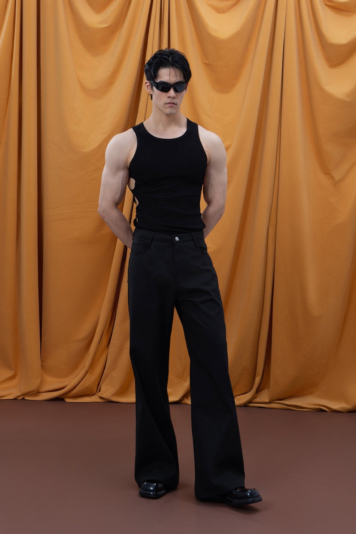 CLP Relaxed Wide-Leg Trousers — full body · Black