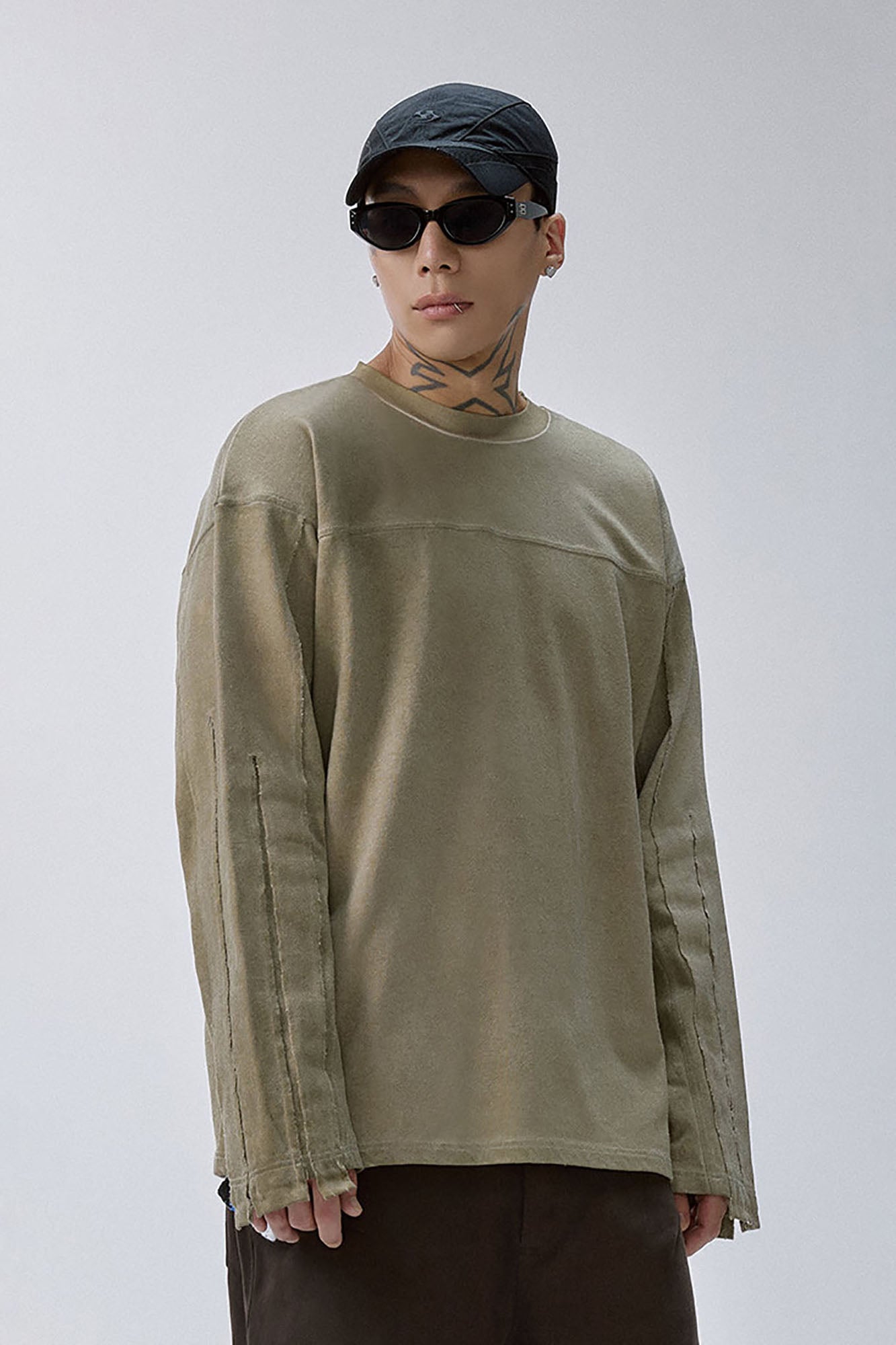 F2CE Distressed Panel-Stitched Long-Sleeve Tee