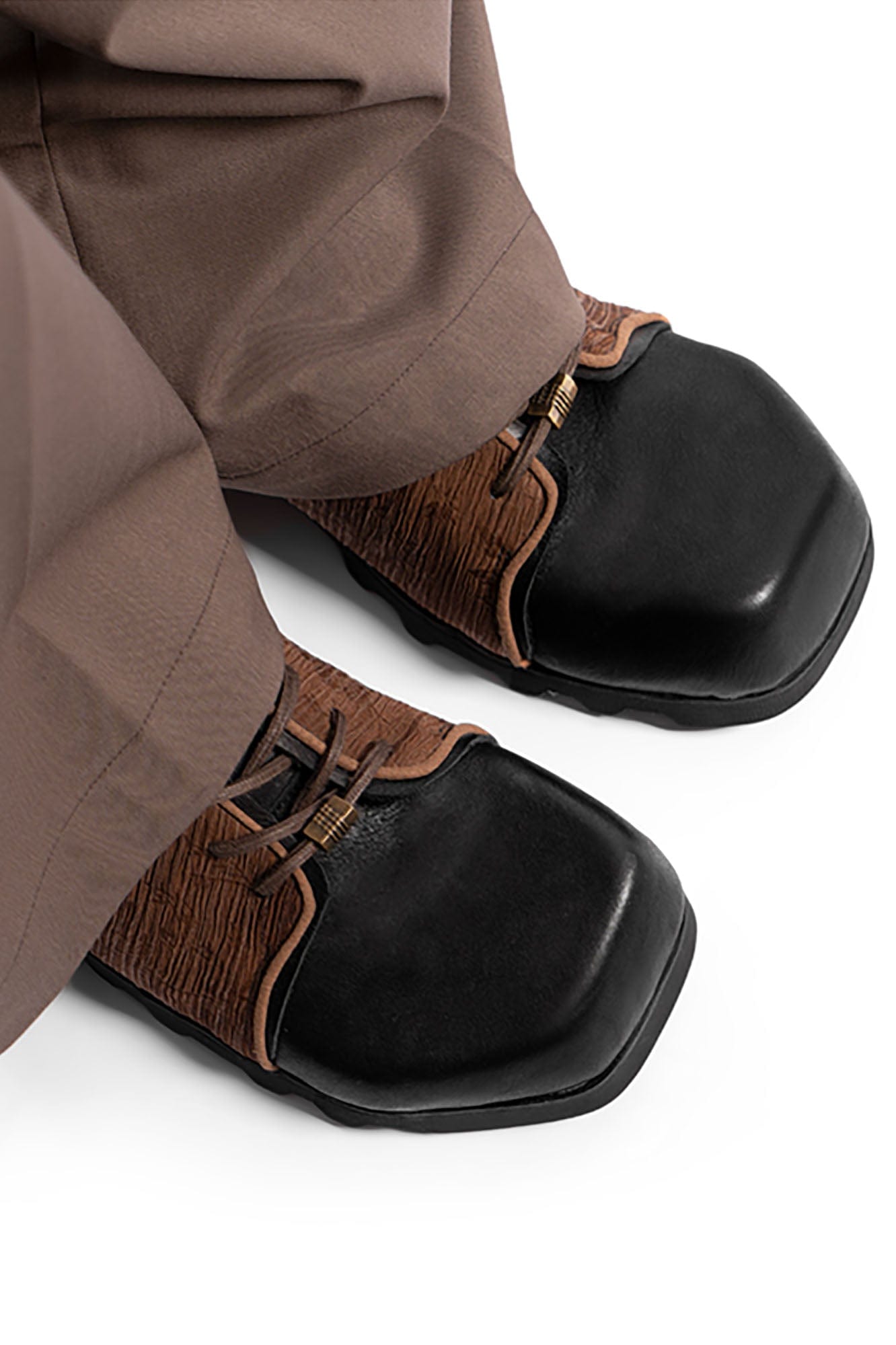REWRITE Silk Panel Crinkled Square-Toe Derby Shoes, premium urban and streetwear designers apparel on PROJECTISR.com, REWRITE