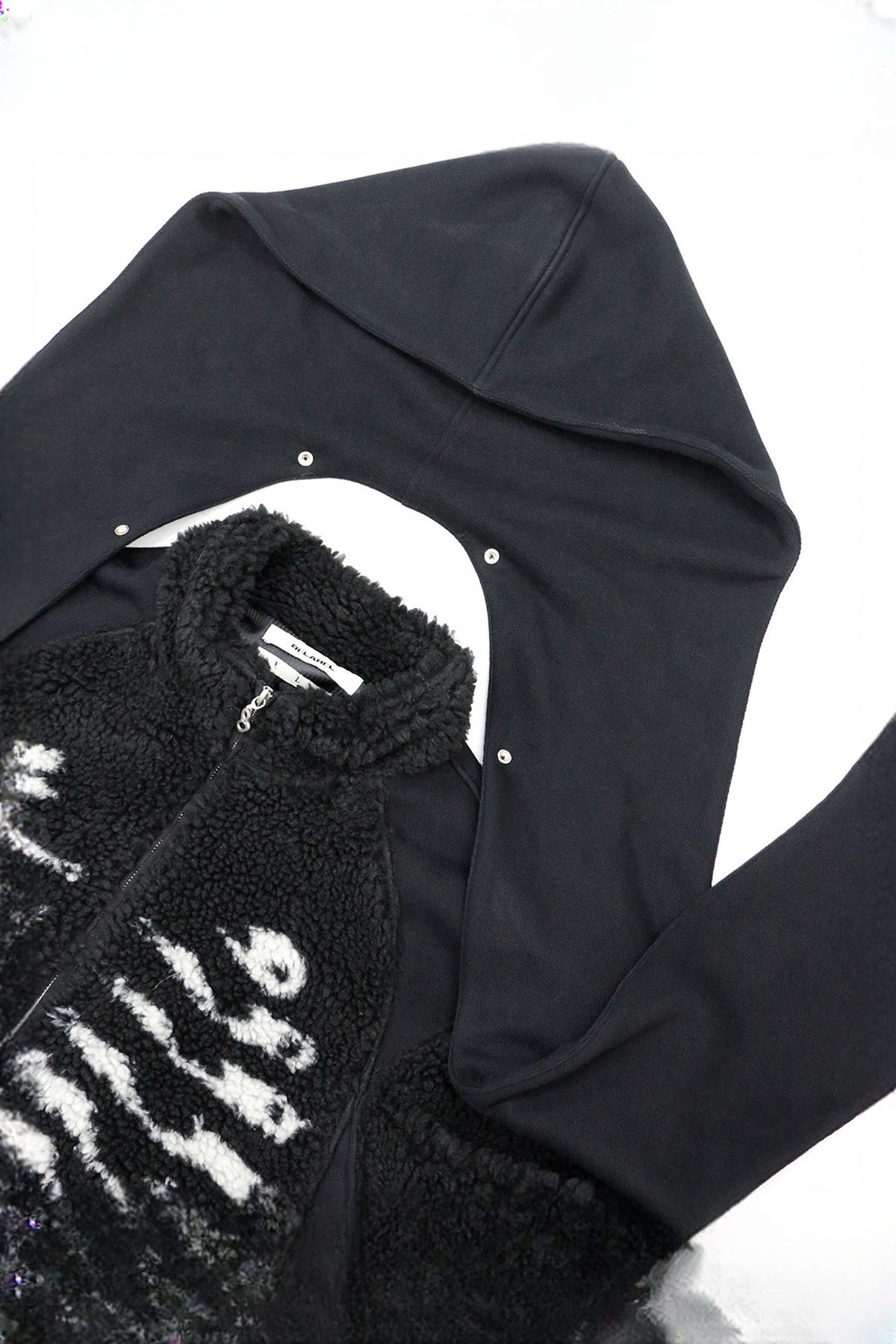RELABEL Bone Graphic Wool-Blend Deconstructed Spliced Stand-Collar Coat — flat-lay detail