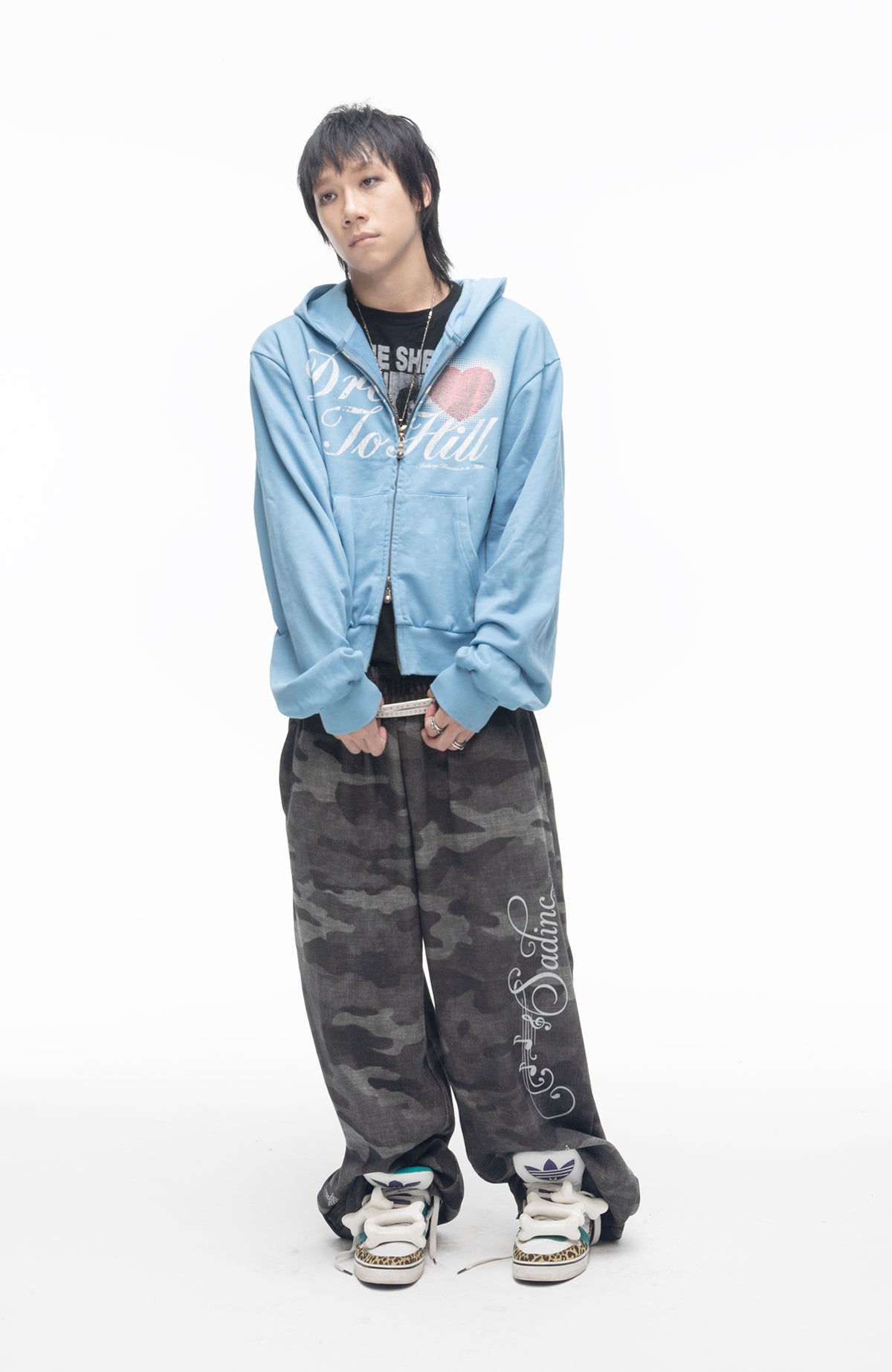 SADSOUP Dreamy Heart Print Zip-Up Hoodie
