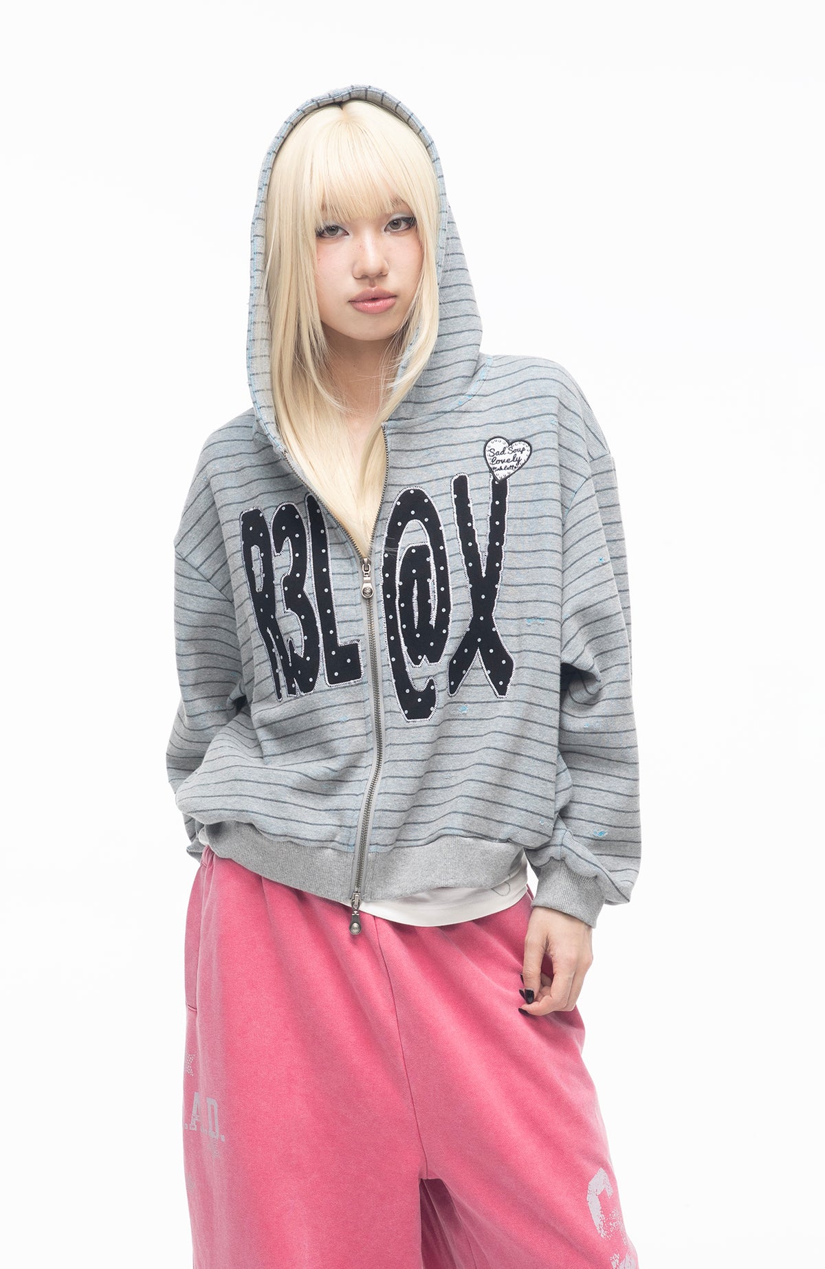 SADSOUP Striped Patchwork Zip-Up Hoodie