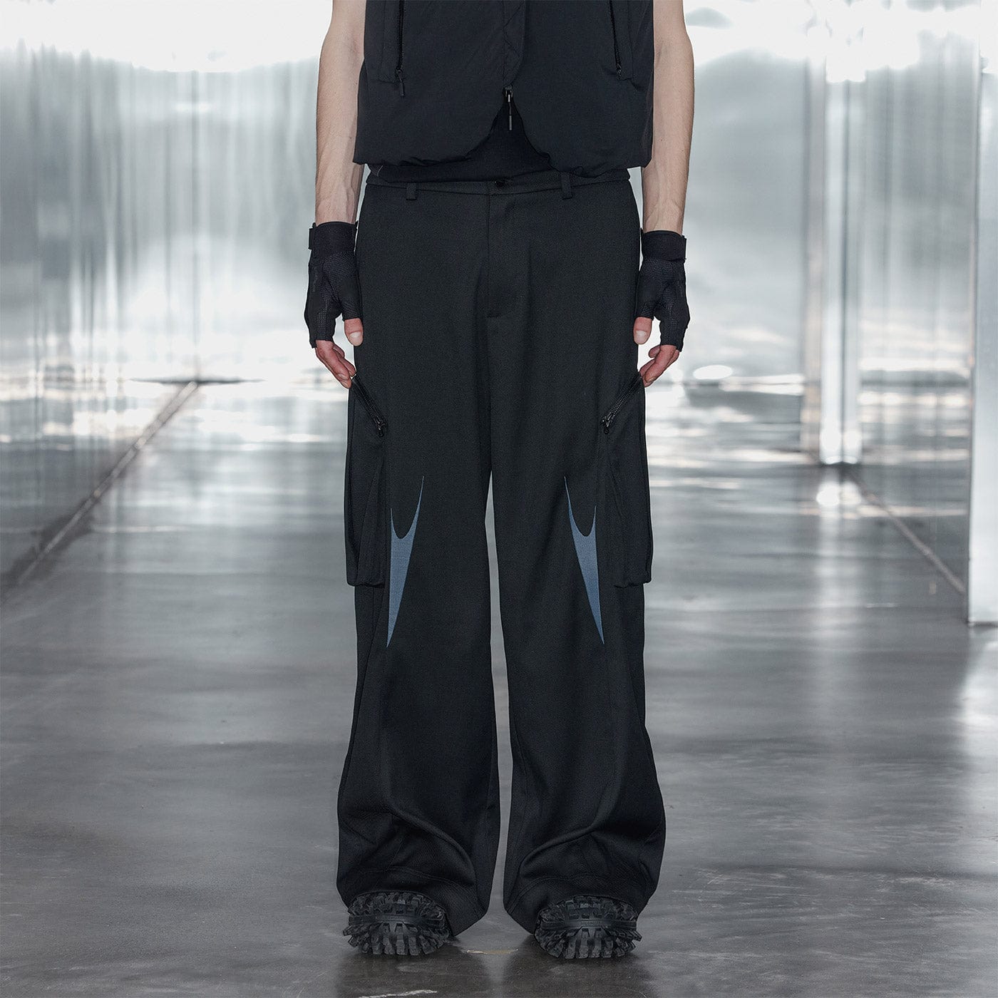 49PERCENT Embroidered Arrows Cargo Suit Pants, premium urban and streetwear designers apparel on PROJECTISR.com, 49PERCENT