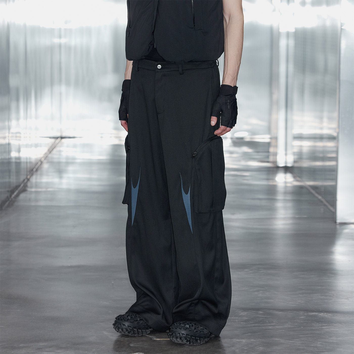 49PERCENT Embroidered Arrows Cargo Suit Pants, premium urban and streetwear designers apparel on PROJECTISR.com, 49PERCENT