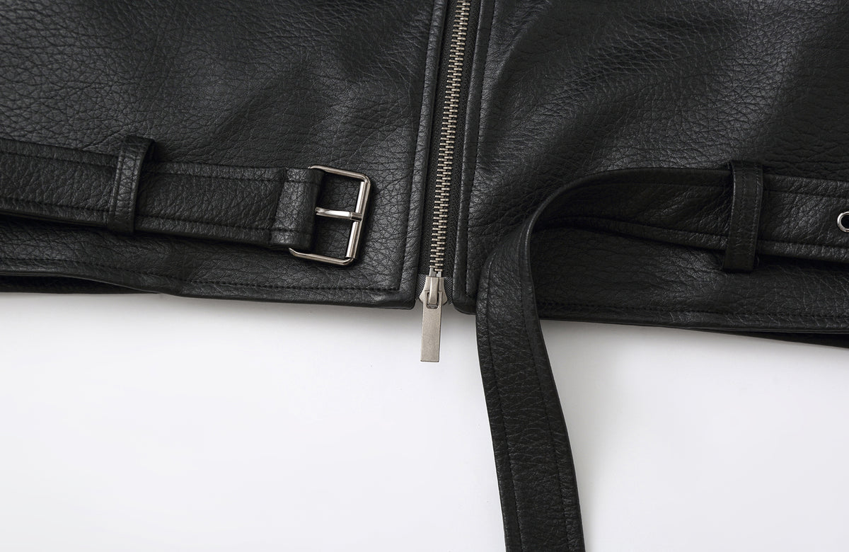 CLP Retro Belted Faux Leather Biker Jacket