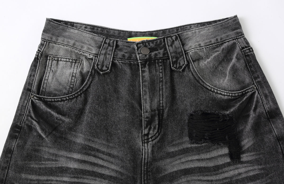 CLP Distressed Wide-Leg Washed Jeans