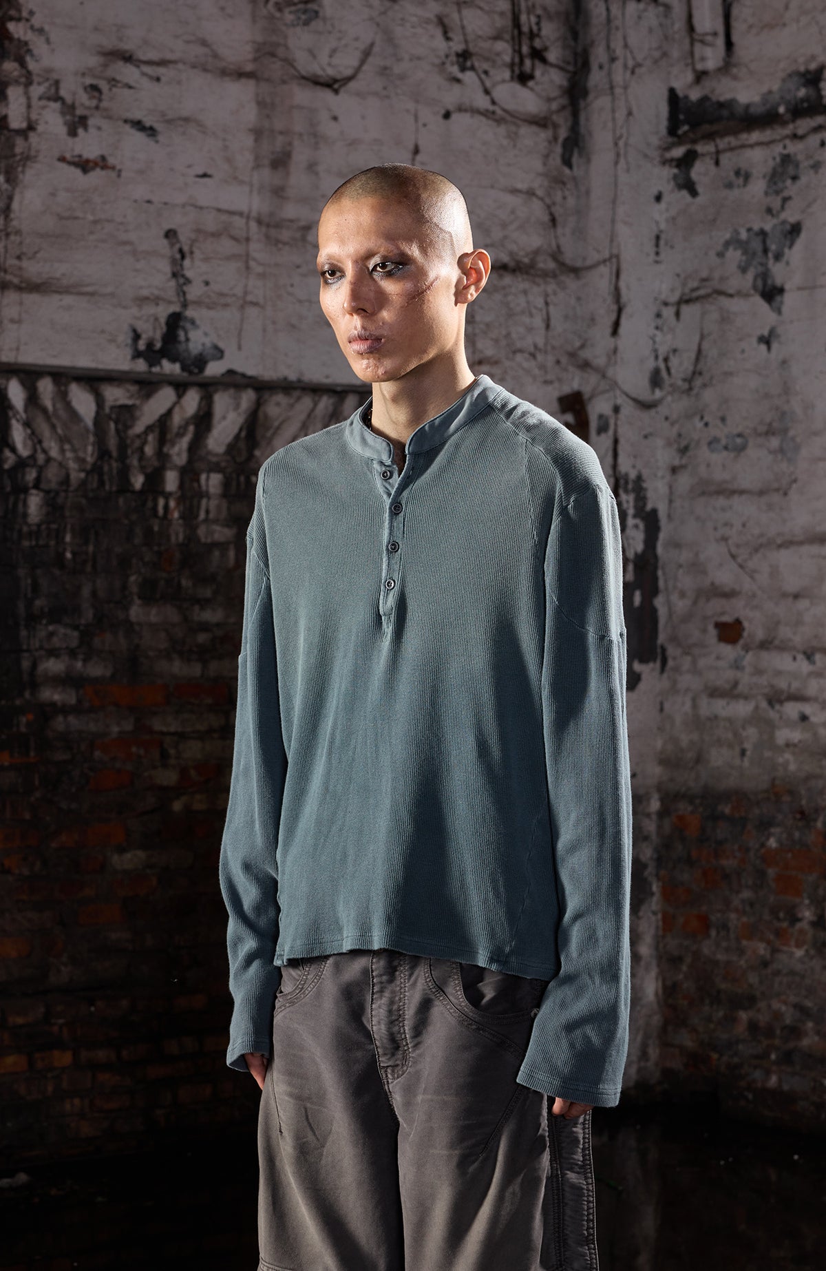 AVINMADE Washed Waffle-Knit Henley Long-Sleeve Tee