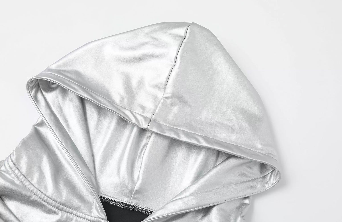 REBEL WAVE Silver Zippered Graphic Hoodie