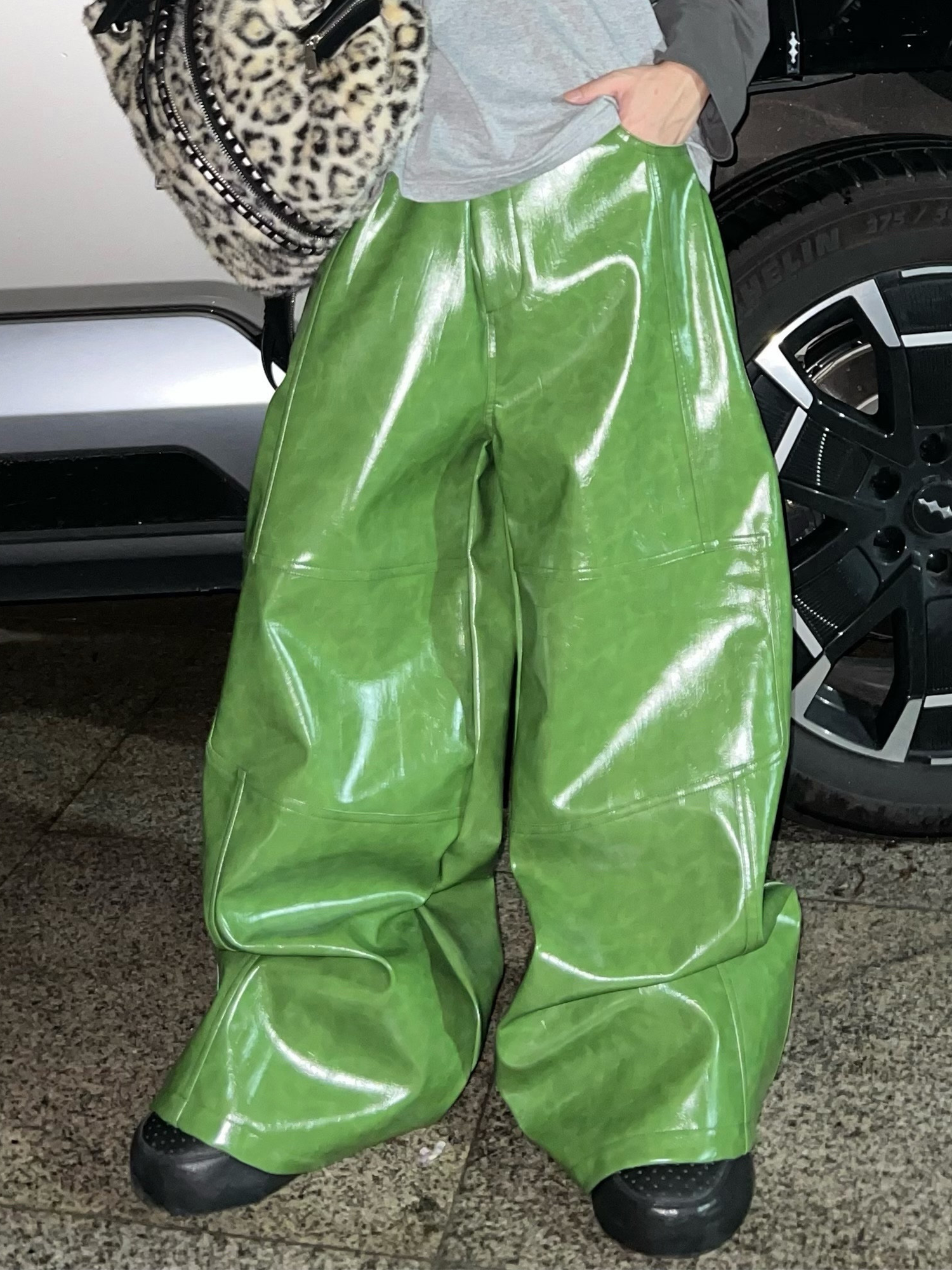 REBEL WAVE Patent Faux Leather Wide-Leg Pants