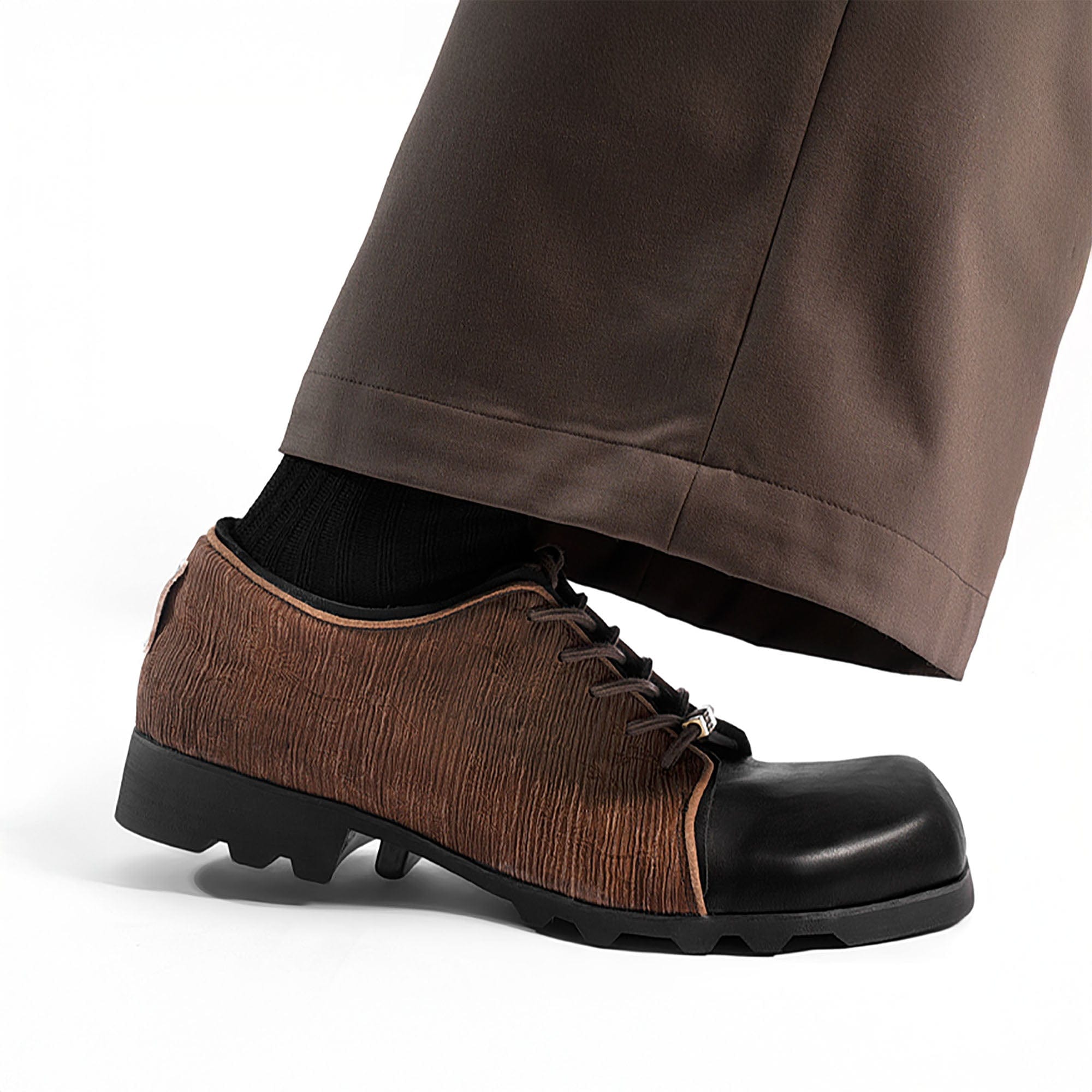 REWRITE Silk Panel Crinkled Square-Toe Derby Shoes, premium urban and streetwear designers apparel on PROJECTISR.com, REWRITE