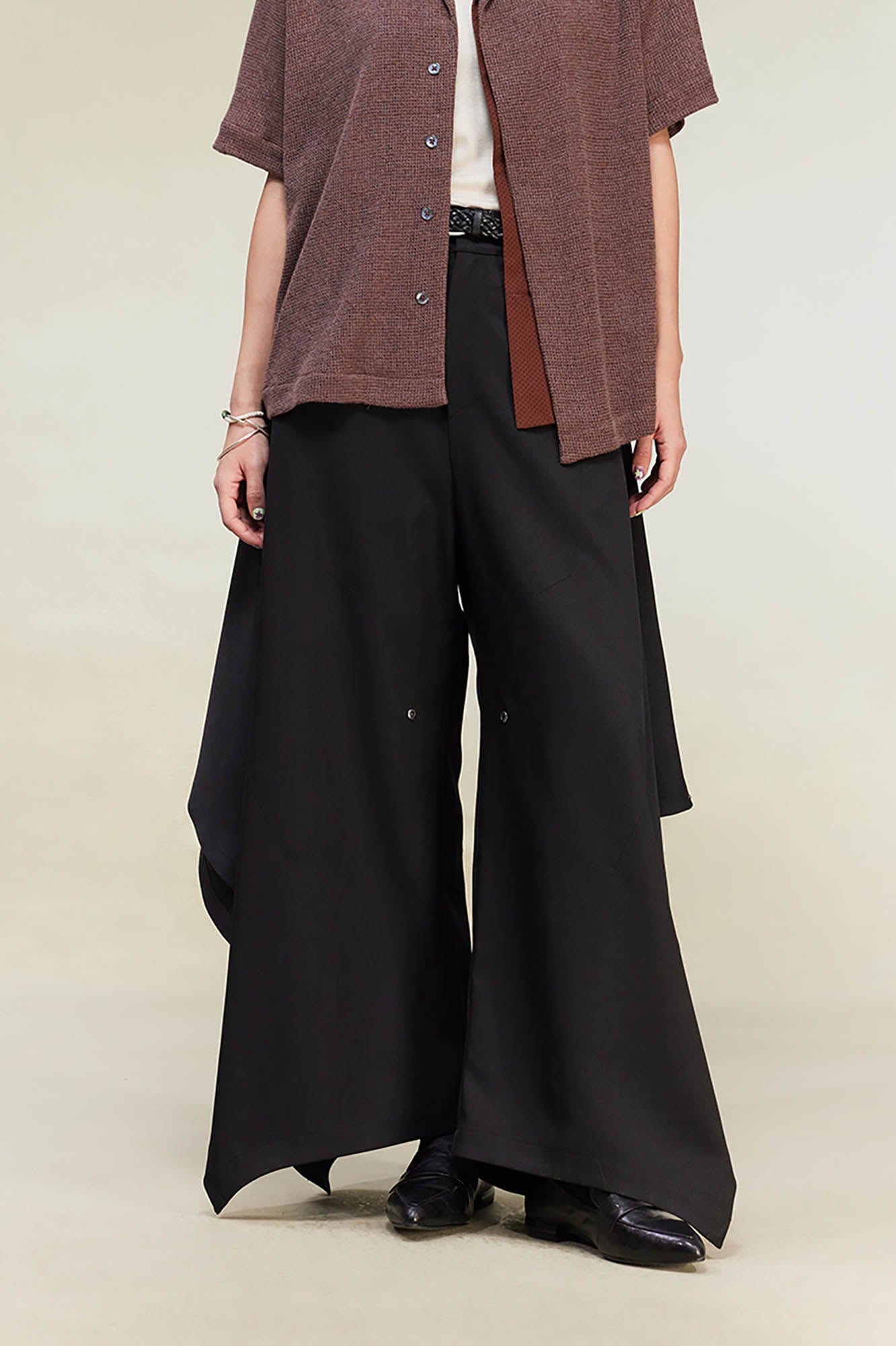 ALVNG AR ANTS Bat-Wing Draped Wide-Leg Pants, premium urban and streetwear designers apparel on PROJECTISR.com, ALVNG AR ANTS