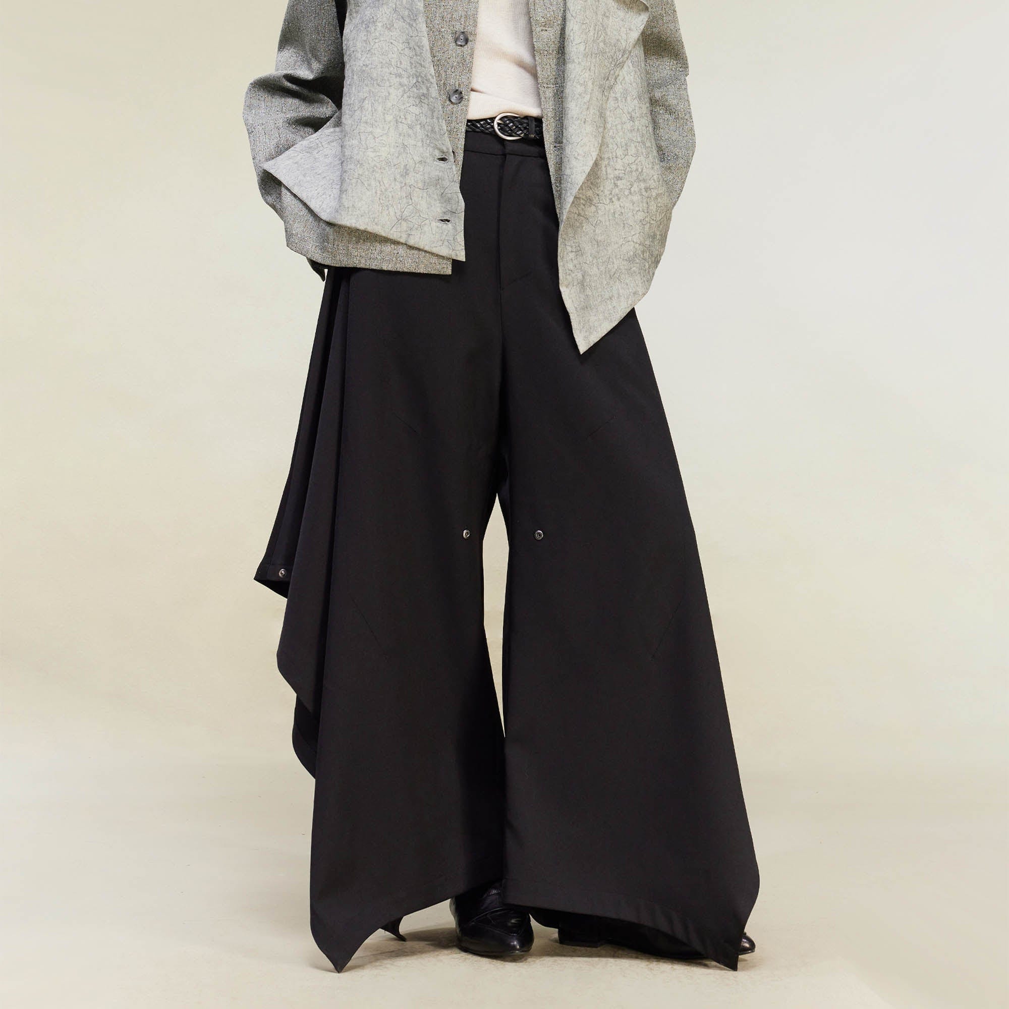 ALVNG AR ANTS Bat-Wing Draped Wide-Leg Pants, premium urban and streetwear designers apparel on PROJECTISR.com, ALVNG AR ANTS