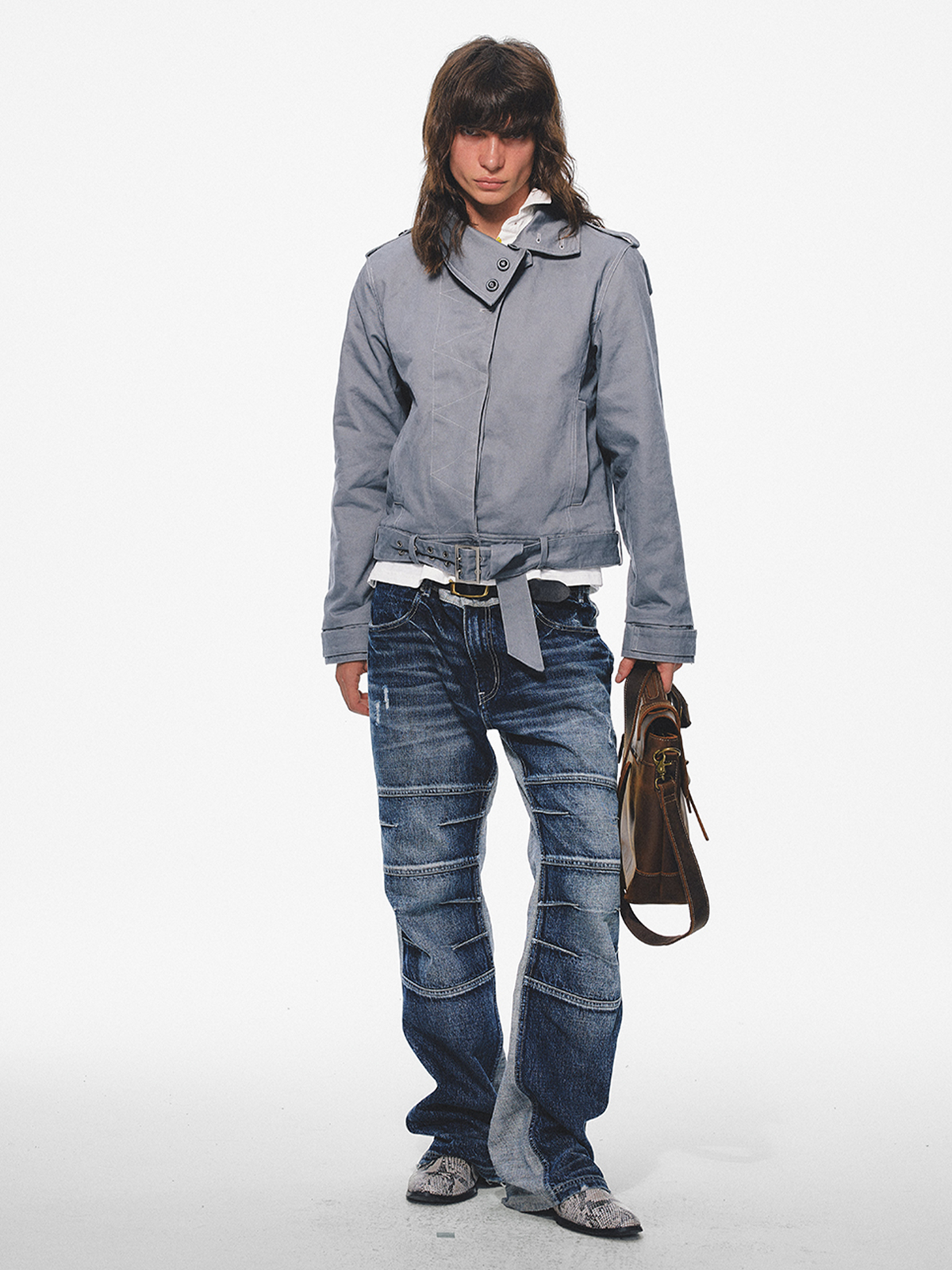 TRECLUB Retro Belted Eyelet Lapel Cotton-Padded Jacket, premium urban and streetwear designers apparel on PROJECTISR.com, TRECLUB