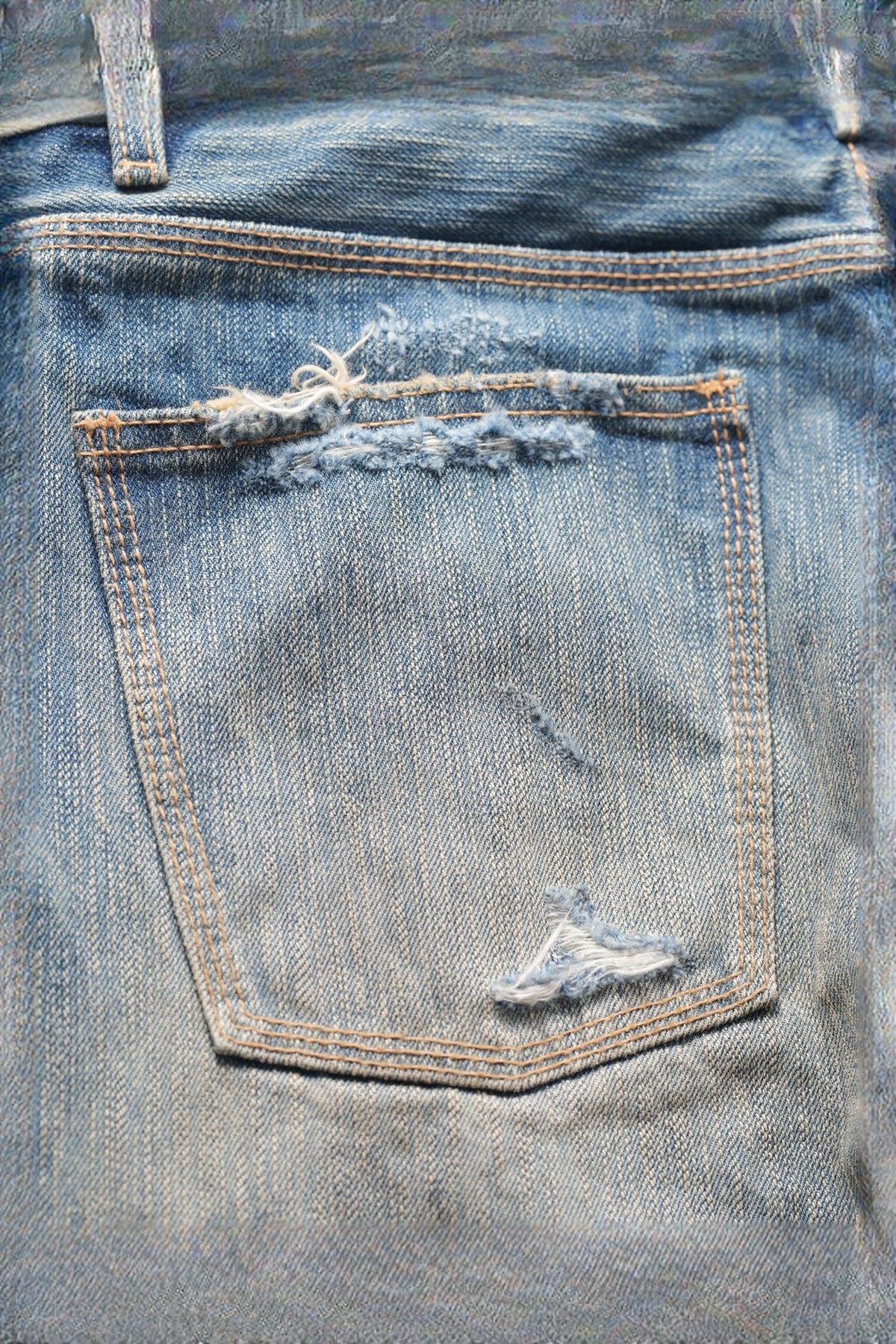 NEIGBORL Distressed Raw-Edge Selvedge Jeans — flat-lay detail