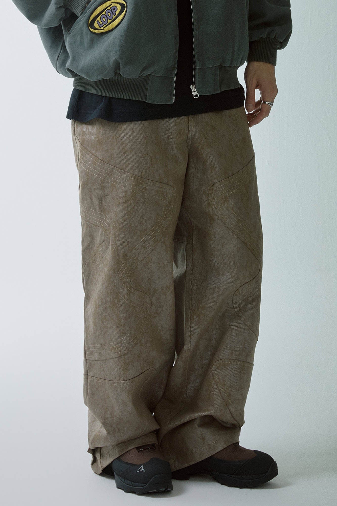 F2CE Distressed Paneled Waxed Pants, premium urban and streetwear designers apparel on PROJECTISR.com, F2CE