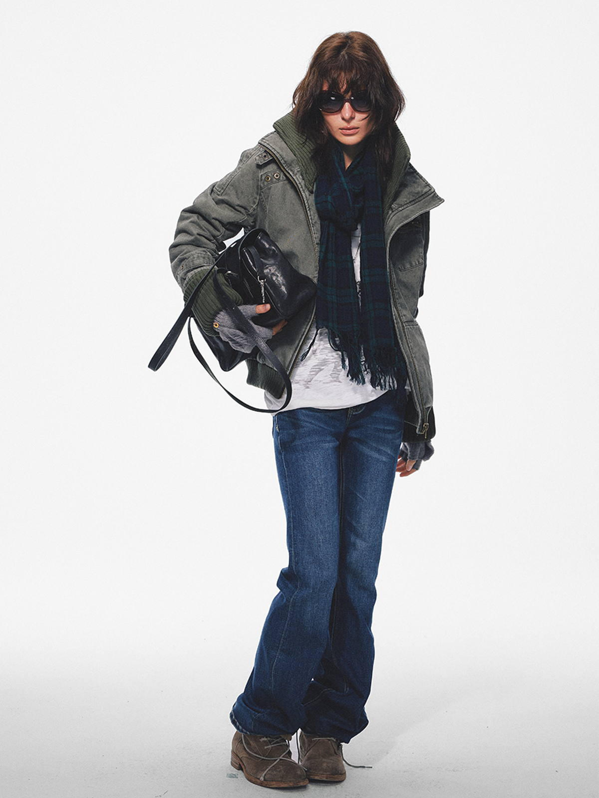 TRECLUB Retro Punk Washed Cross Eyelet Ribbed Collar Padded Jacket, premium urban and streetwear designers apparel on PROJECTISR.com, TRECLUB