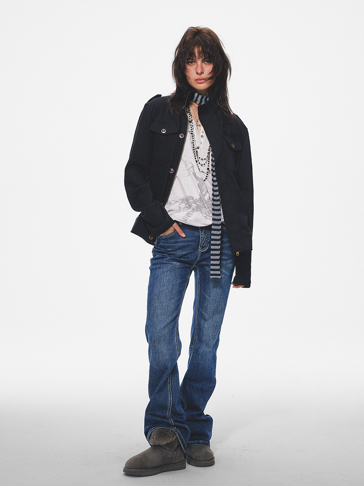 TRECLUB Retro Epaulette Bib-Pocket Jacket