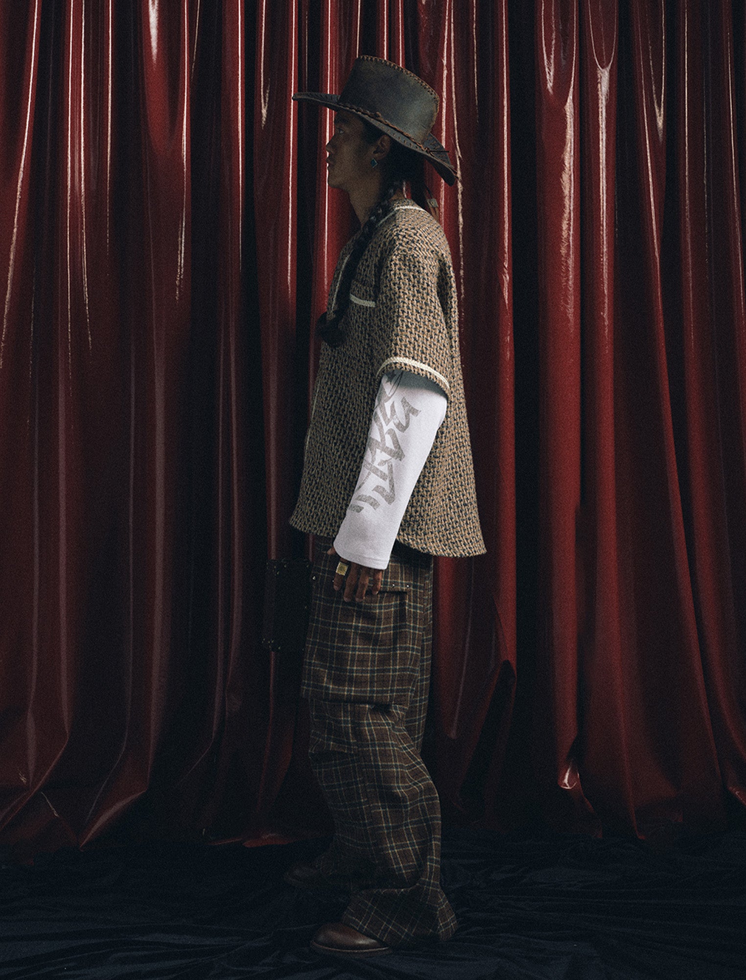 TRECLUB Tweed Layered Baseball Shirt