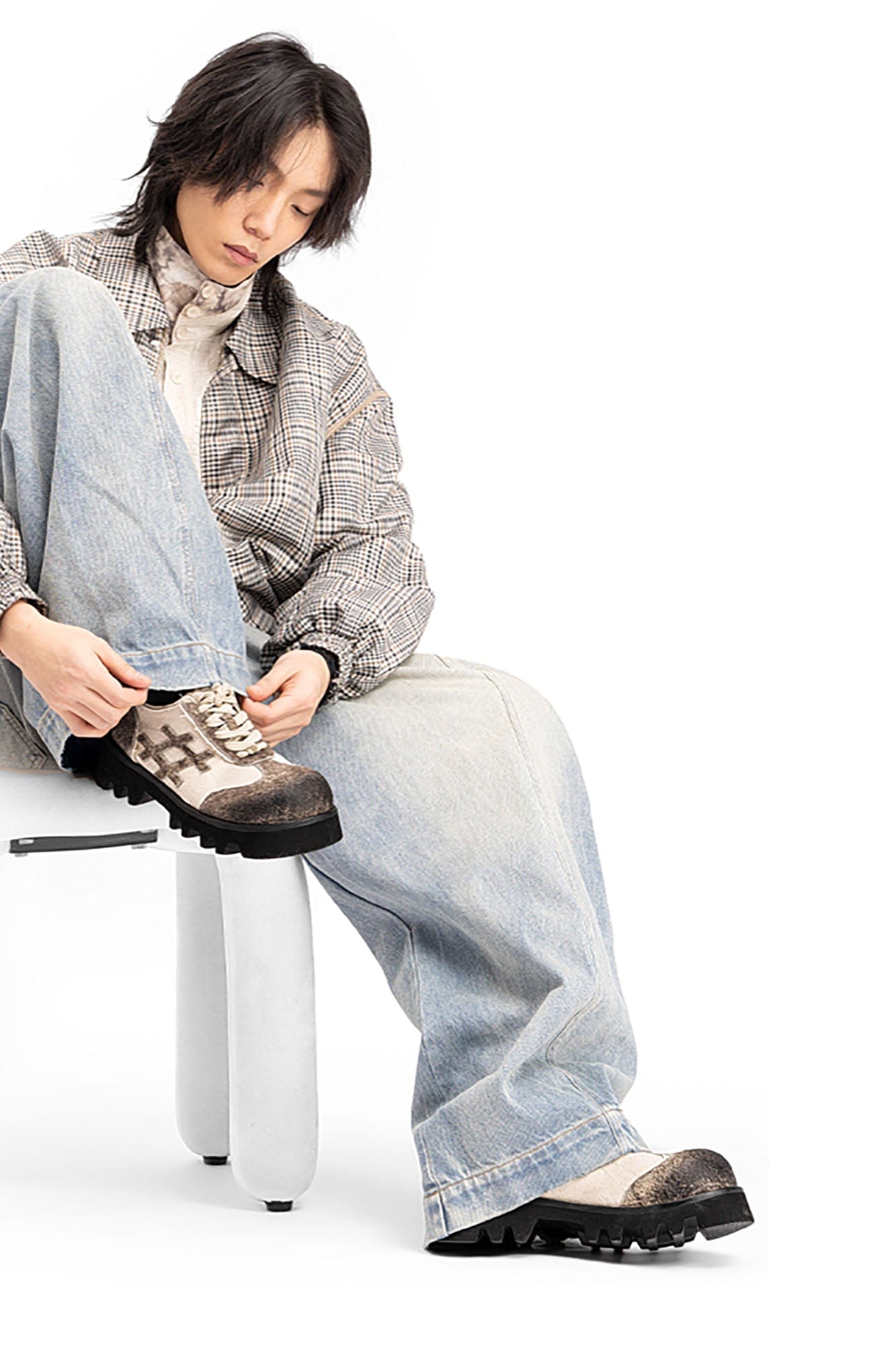 REWRITE Distressed Stitch Panel Chunky Oxfords, premium urban and streetwear designers apparel on PROJECTISR.com, REWRITE