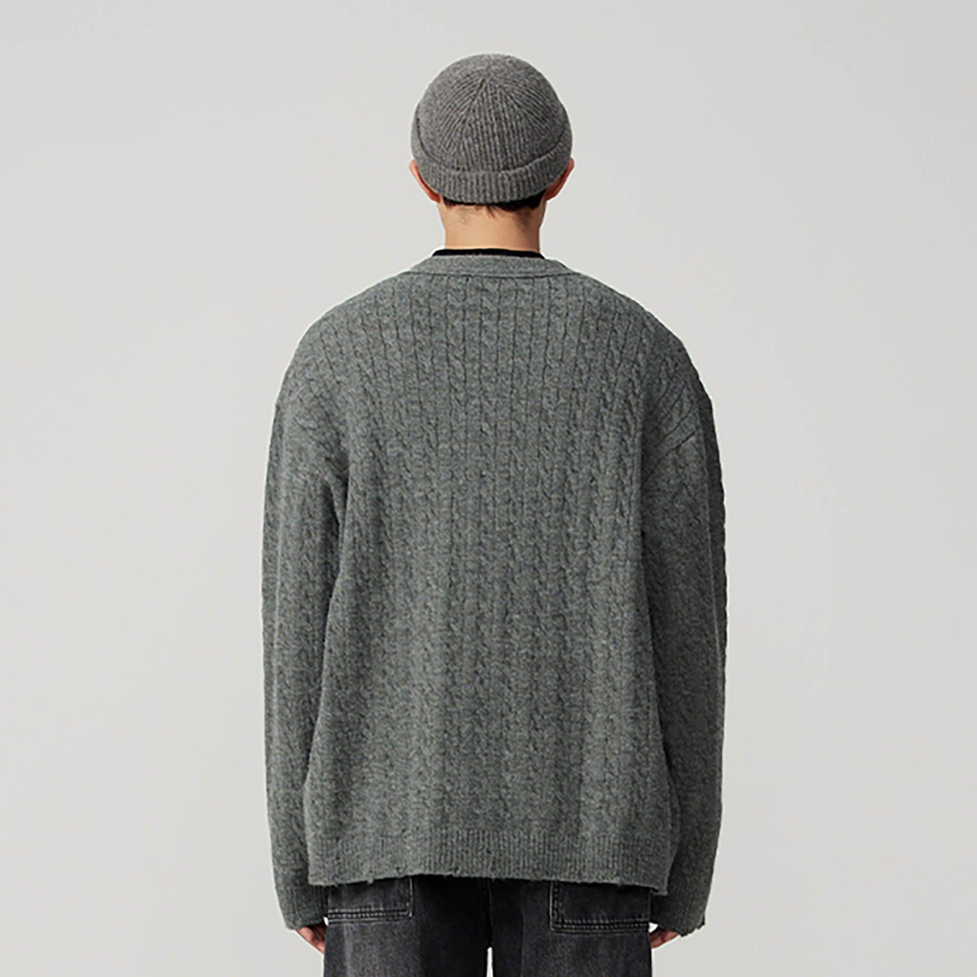 OPICLOTH Cable-Knit V-Neck Button-Up Cardigan, premium urban and streetwear designers apparel on PROJECTISR.com, OPICLOTH