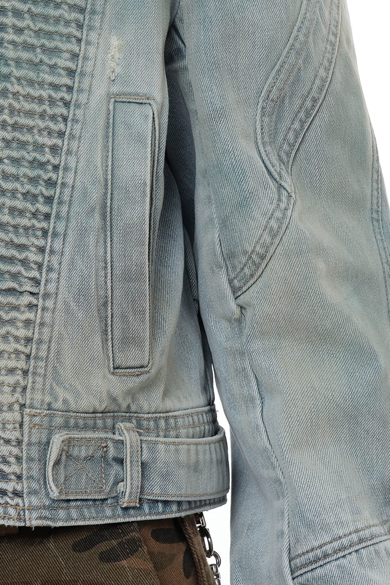 FACEONLAB Distressed Tie-Dye Ripped Biker Denim Jacket Blue, premium urban and streetwear designers apparel on PROJECTISR.com, FACEONLAB