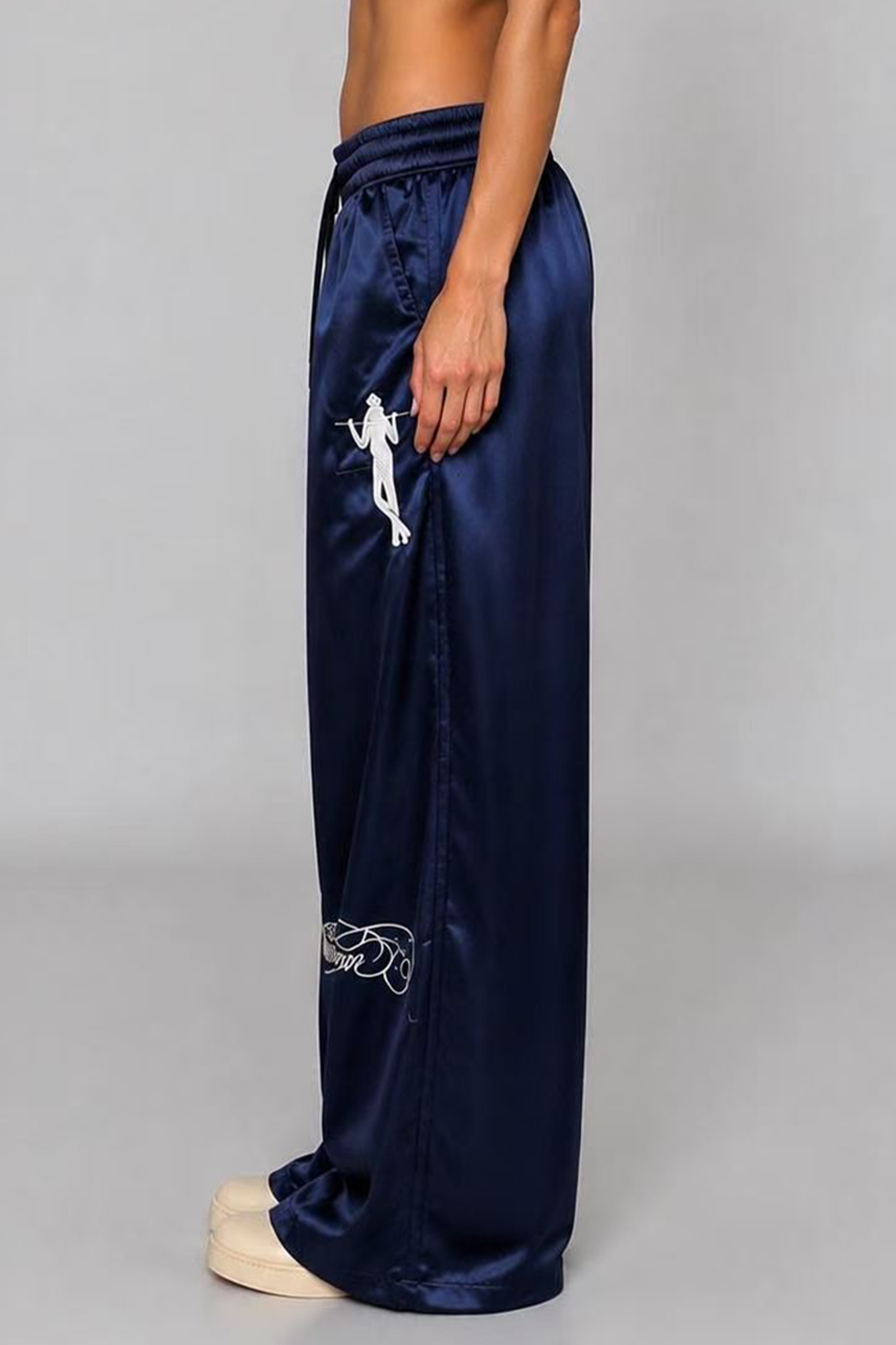NOVACAM Satin Draped Embroidered Graphic Pants