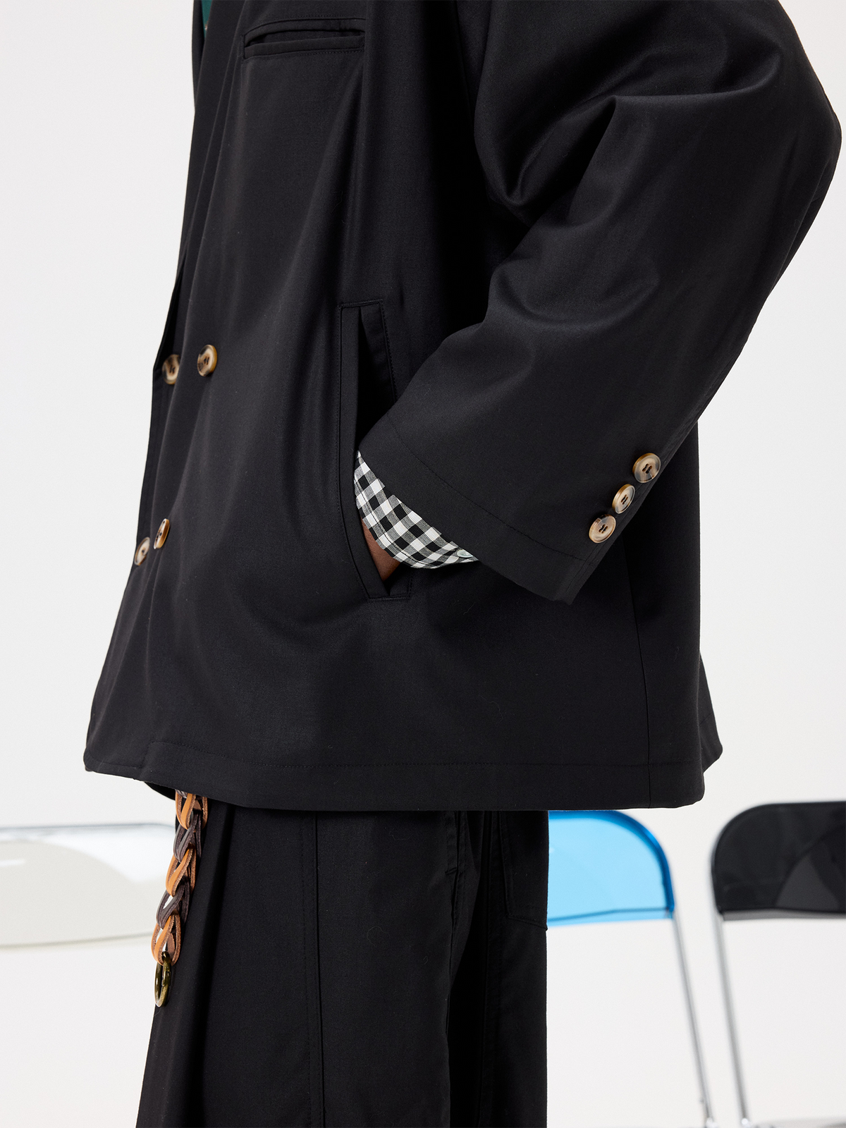 UNLIMITED MOTE Double-Breasted Striped Blazer Jacket, premium urban and streetwear designers apparel on PROJECTISR.com, UNLIMITED MOTE