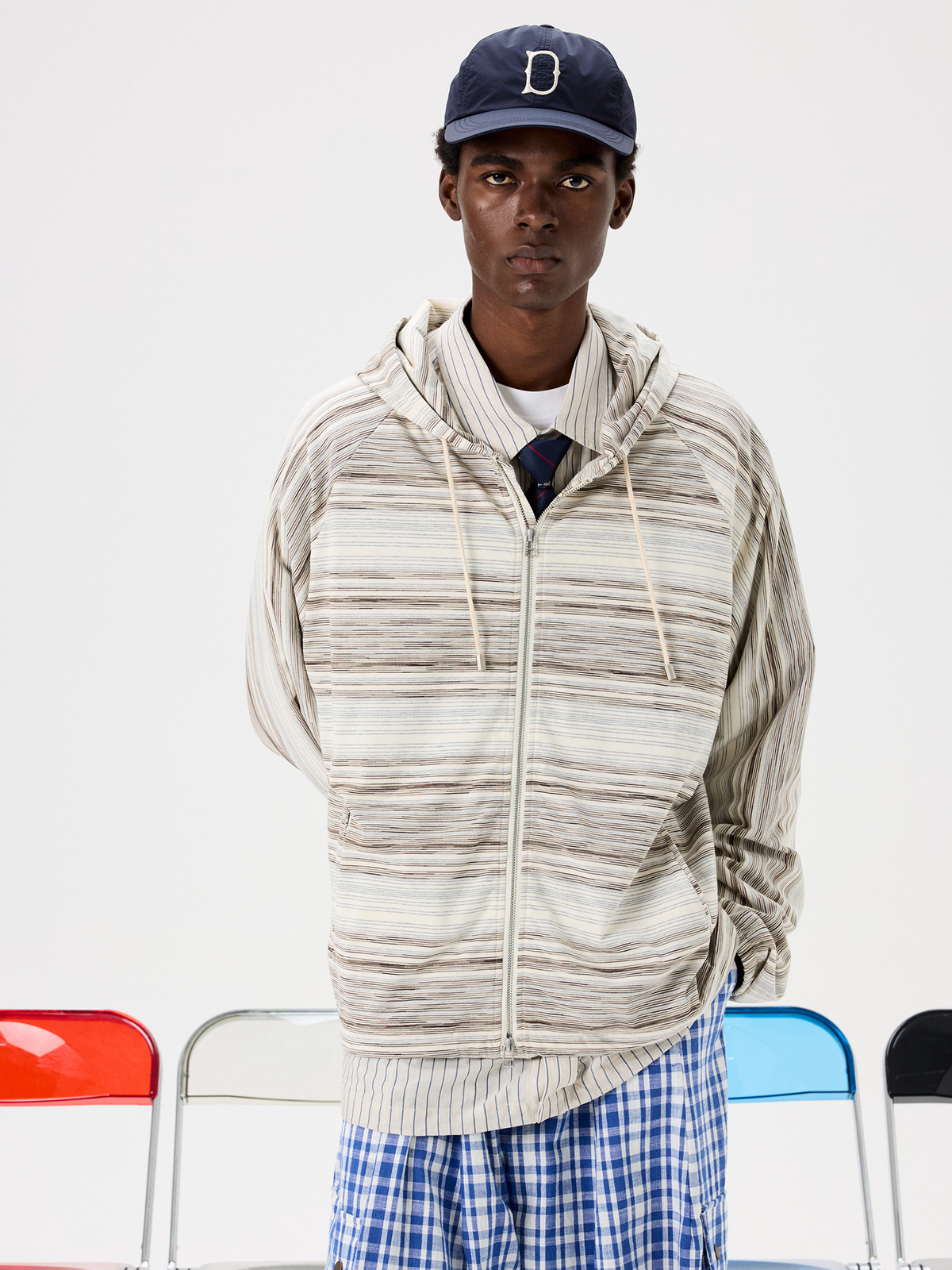 UNLIMITED MOTE Striped Raglan Zip-Up Hoodie, premium urban and streetwear designers apparel on PROJECTISR.com, UNLIMITED MOTE