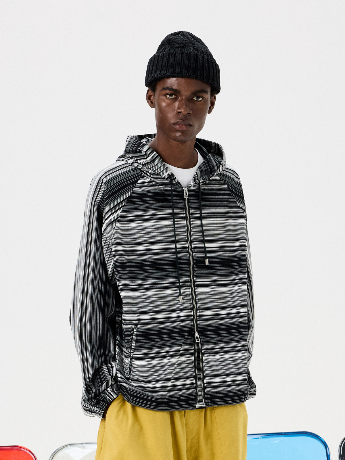 UNLIMITED MOTE Striped Raglan Zip-Up Hoodie, premium urban and streetwear designers apparel on PROJECTISR.com, UNLIMITED MOTE
