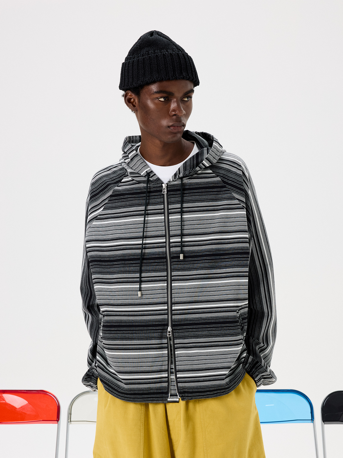 UNLIMITED MOTE Striped Raglan Zip-Up Hoodie, premium urban and streetwear designers apparel on PROJECTISR.com, UNLIMITED MOTE