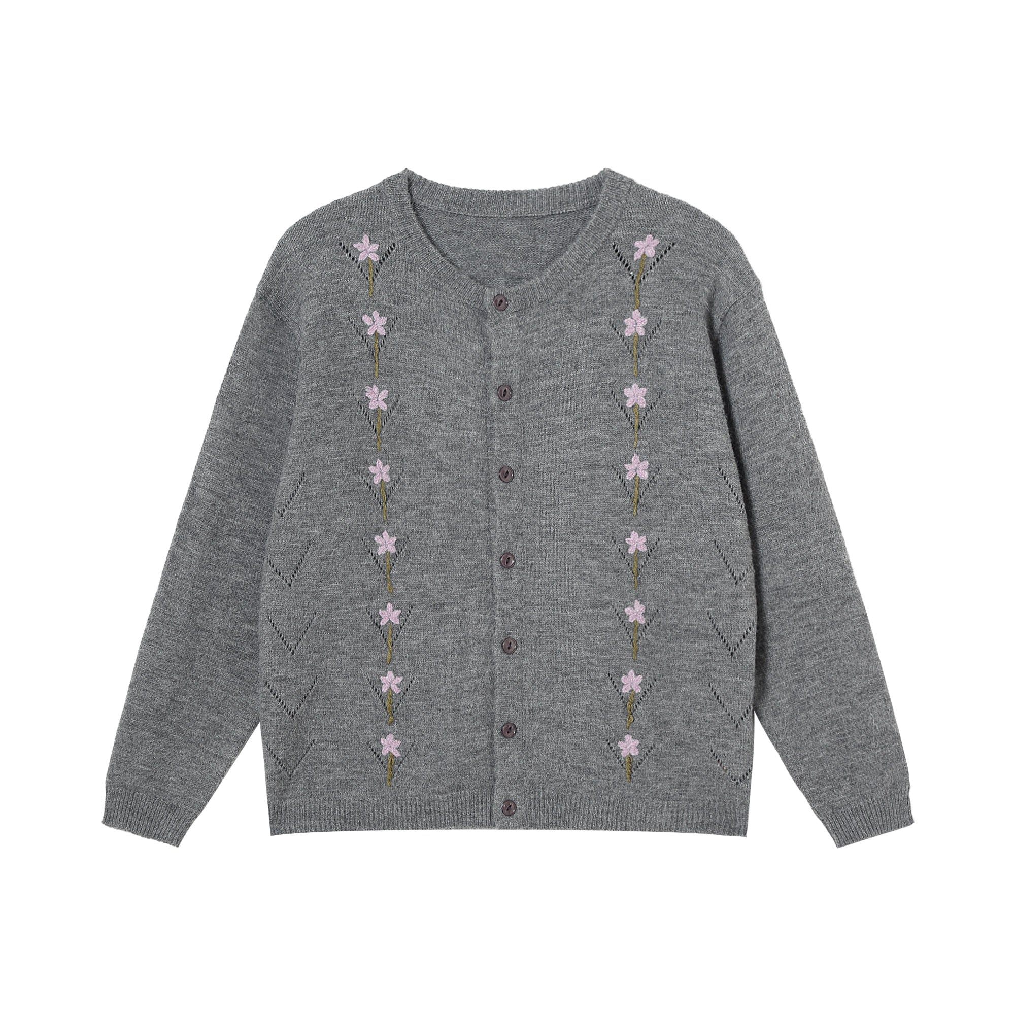 CLP Embroidered Floral Line Wool-Blend Cardigan