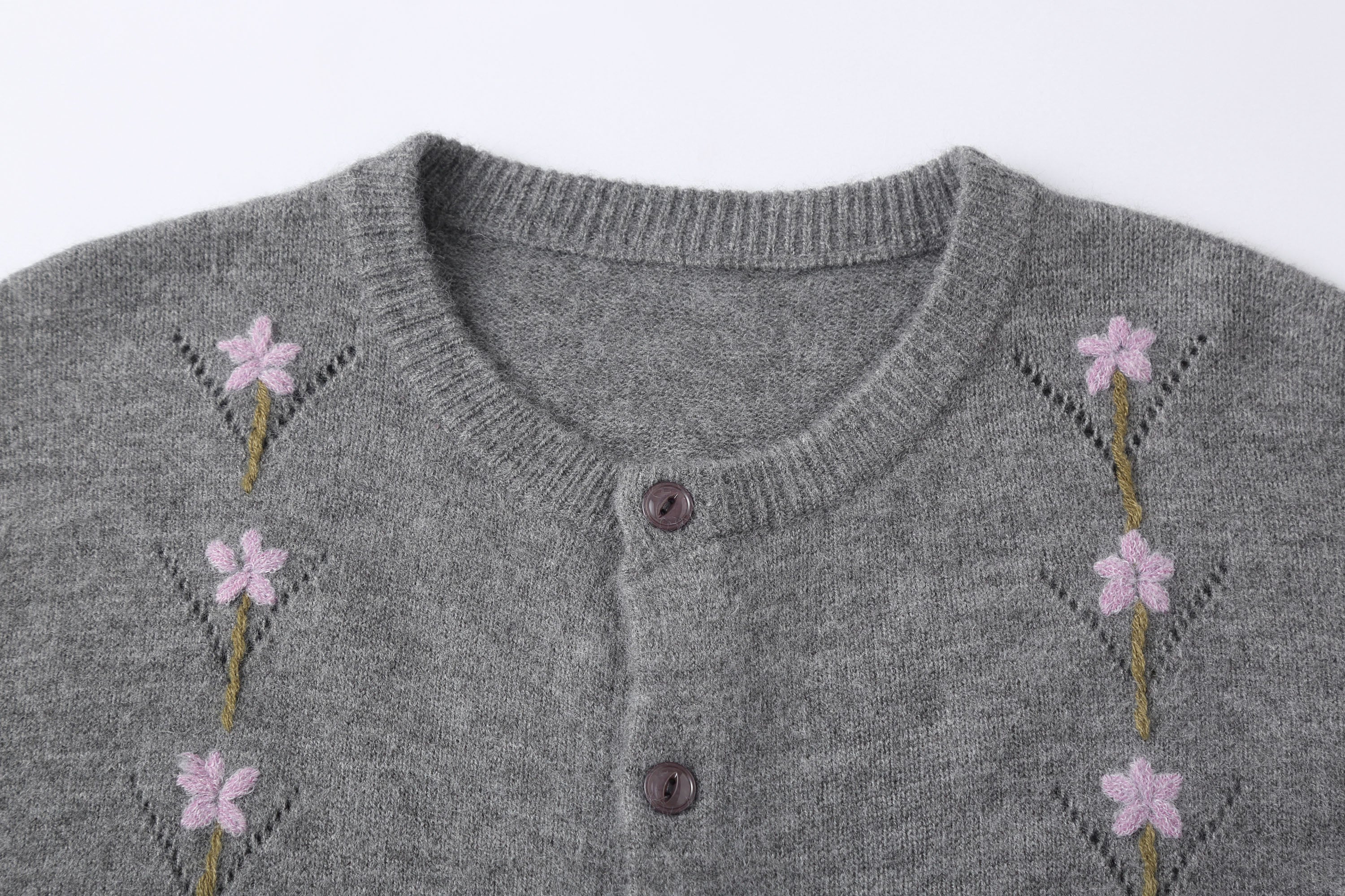 CLP Embroidered Floral Line Wool-Blend Cardigan