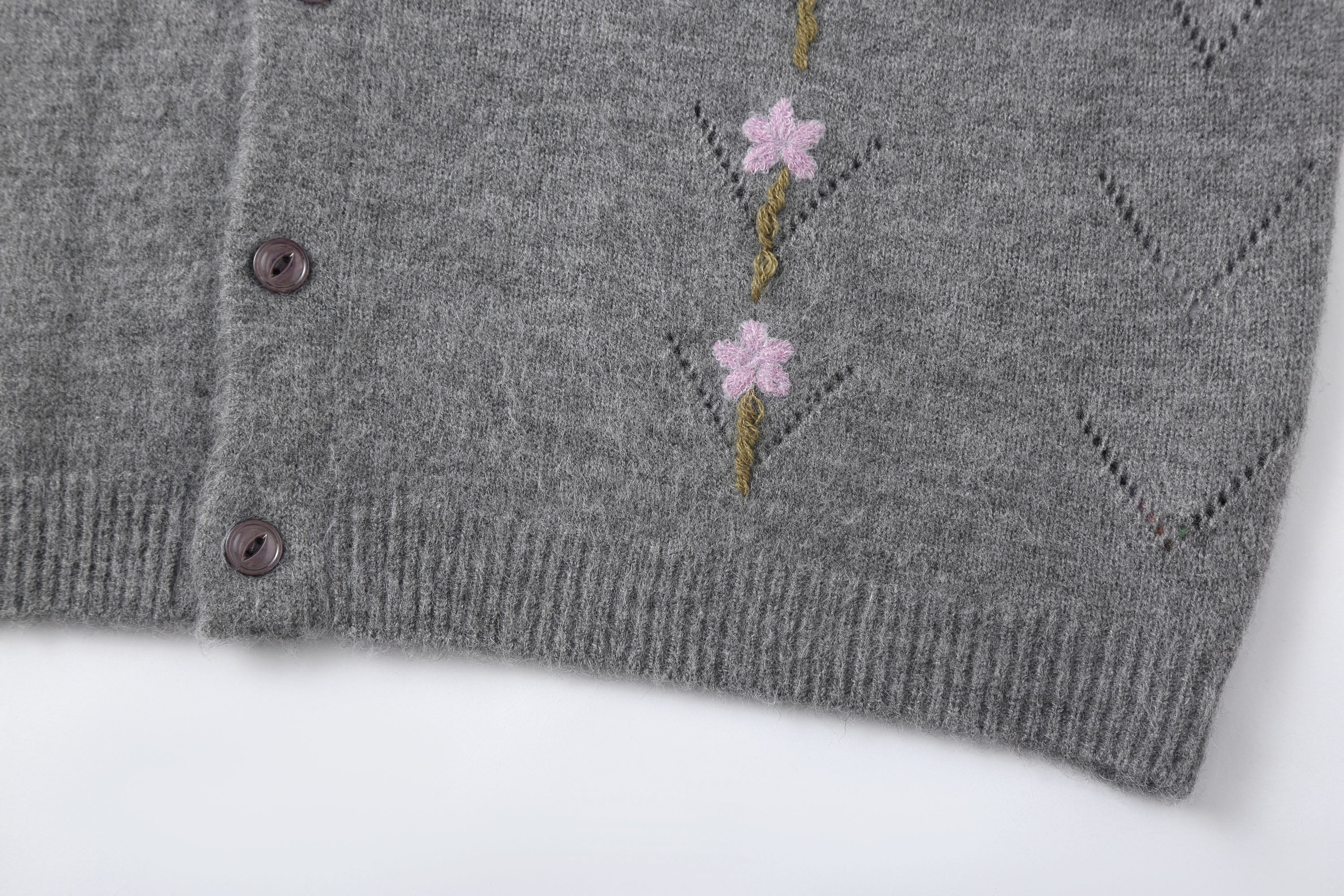 CLP Embroidered Floral Line Wool-Blend Cardigan