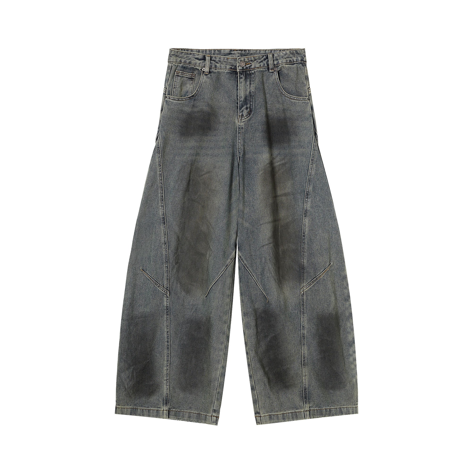 CLP Distressed Slant Panel Oversized Flared Jeans, premium urban and streetwear designers apparel on PROJECTISR.com, CLP