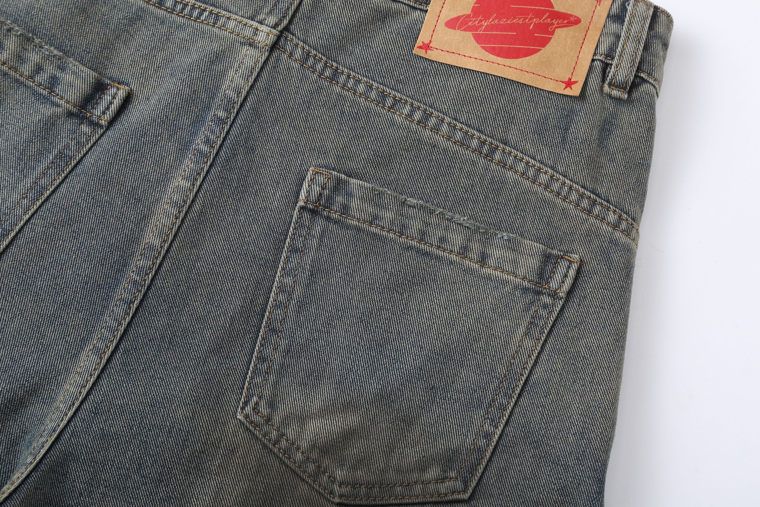 CLP Distressed Slant Panel Oversized Flared Jeans, premium urban and streetwear designers apparel on PROJECTISR.com, CLP