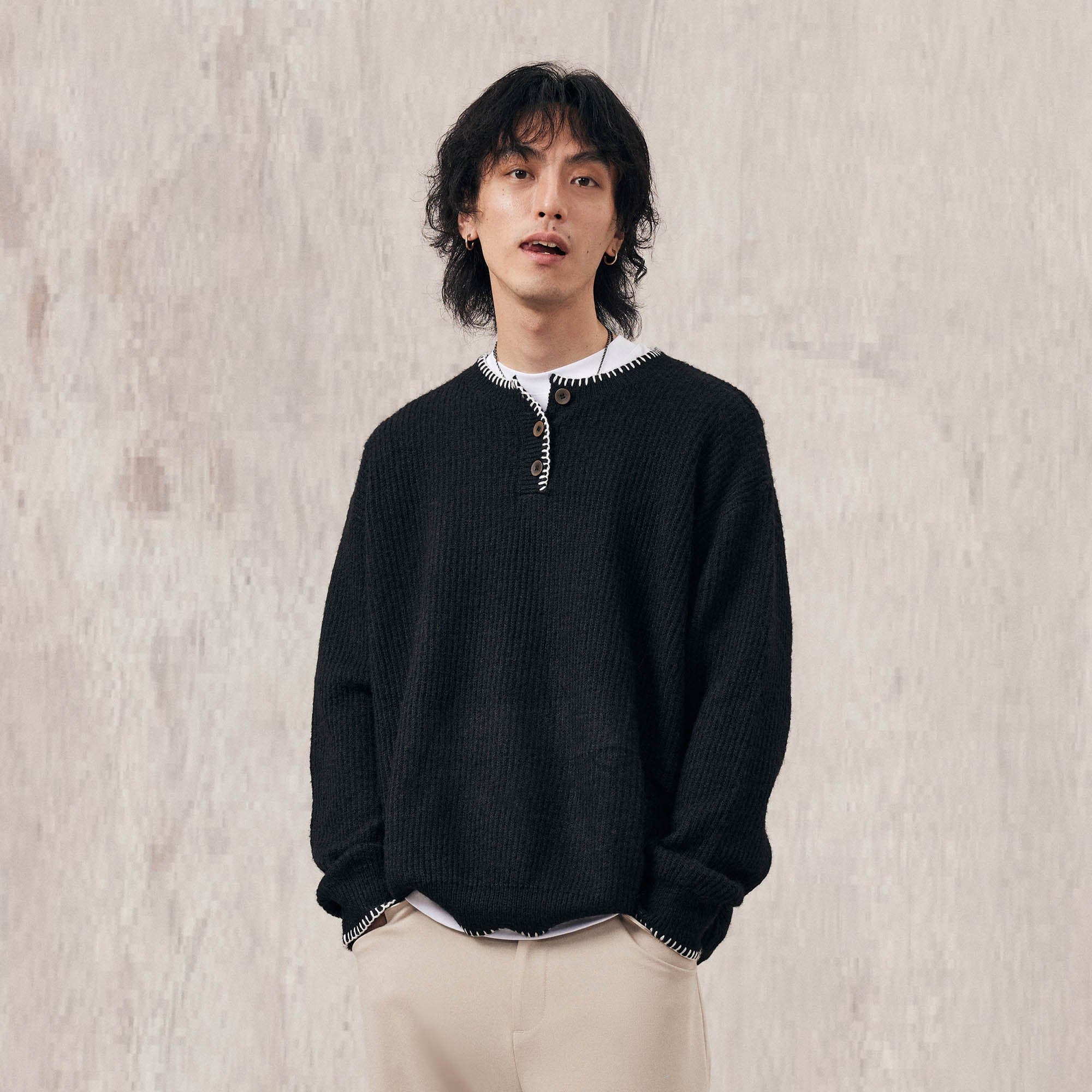 IN EXISTENCE Essential Ribbed Henley Sweater, premium urban and streetwear designers apparel on PROJECTISR.com, IN EXISTENCE